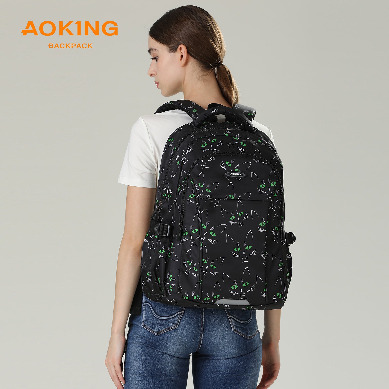 Aoking Backpack Black Casual Backpack Student Bag GN62070-A