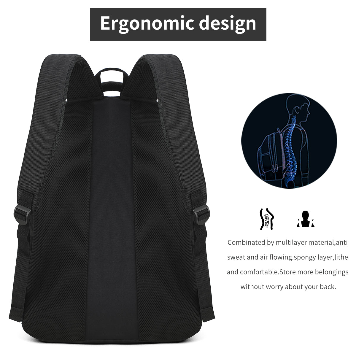 Aoking Backpack Black Casual Backpack Student Bag H970