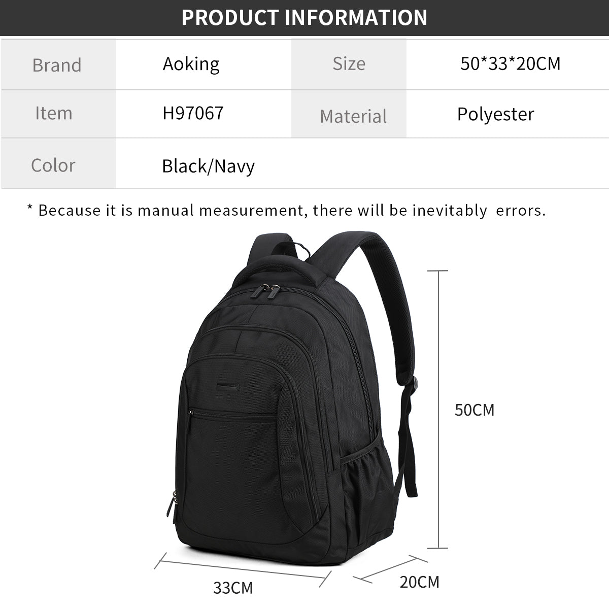 Aoking Backpack Black Casual Backpack Student Bag H970