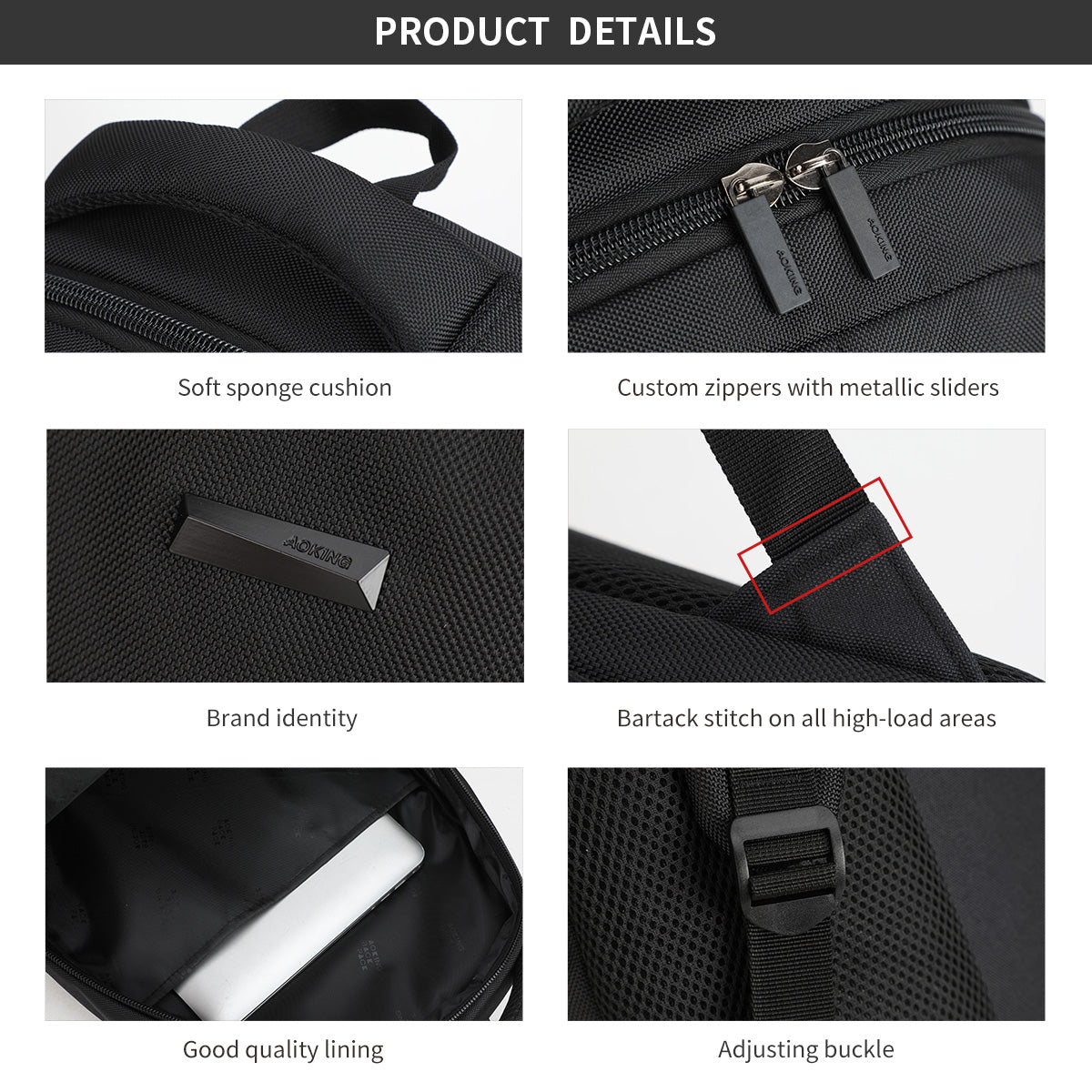 Aoking Backpack Black Casual Backpack Student Bag H970