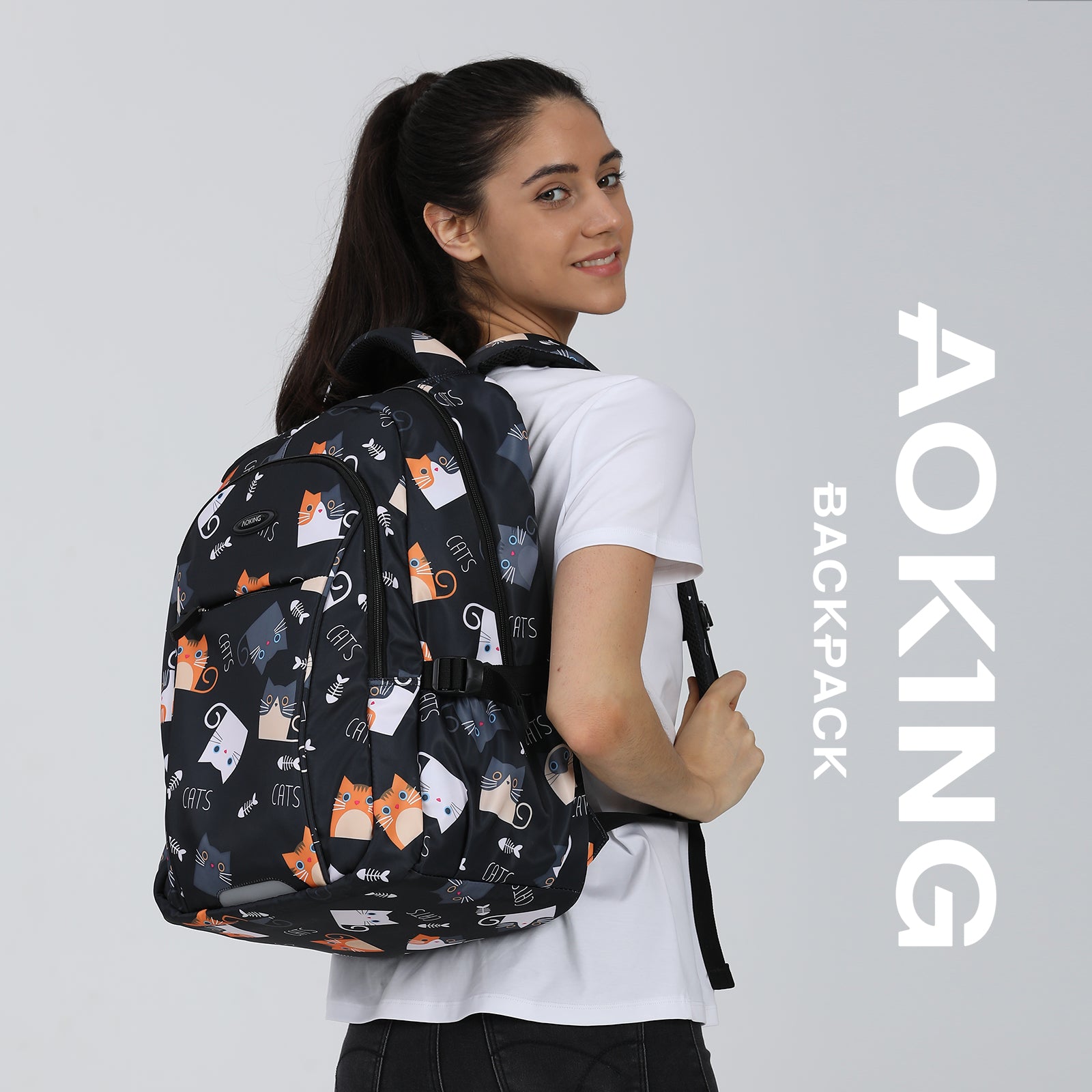 Aoking Backpack Black Casual Backpack Student Bag GN62070-A