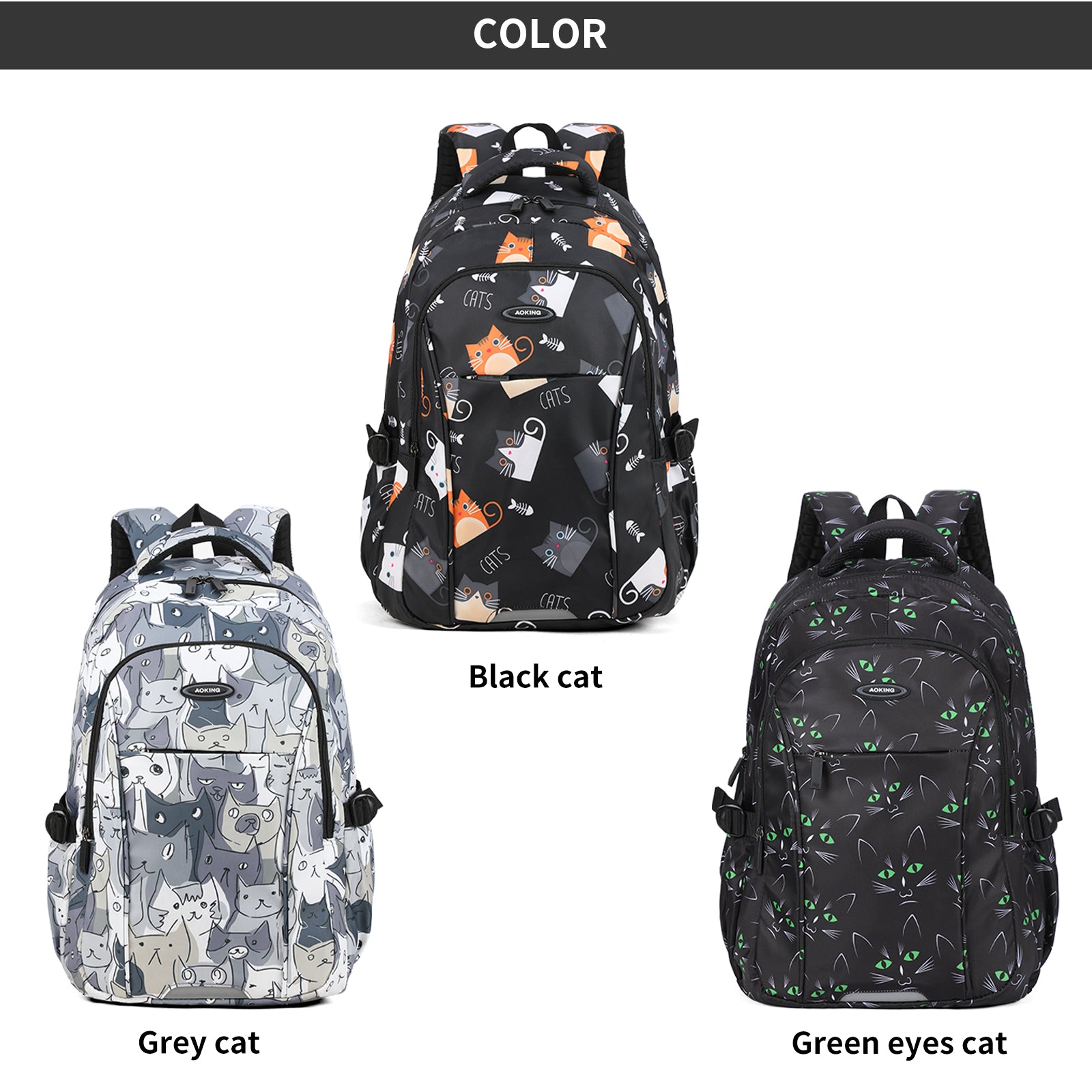 Aoking Backpack Black Casual Backpack Student Bag GN62070-A