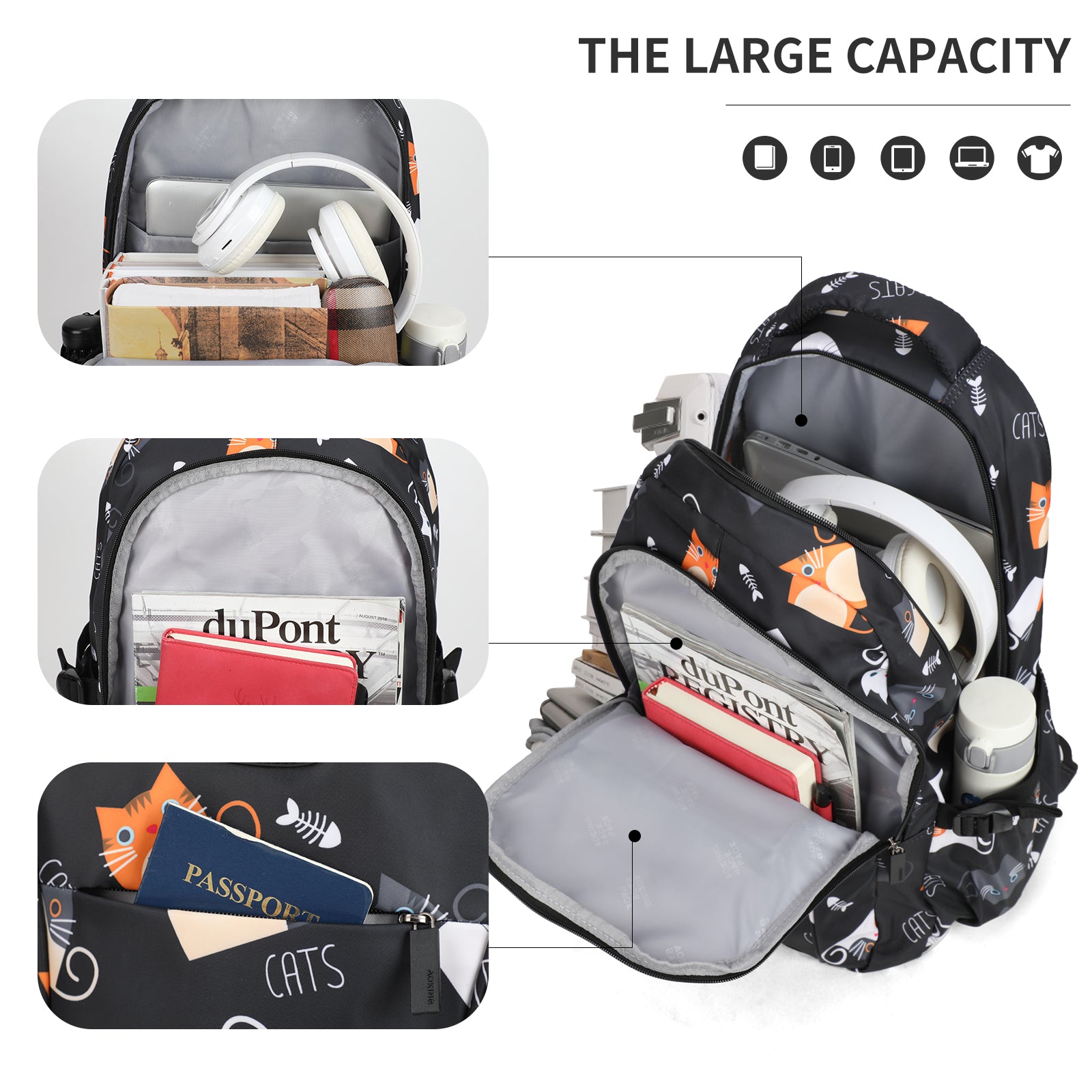Aoking Backpack Black Casual Backpack Student Bag GN62070-A