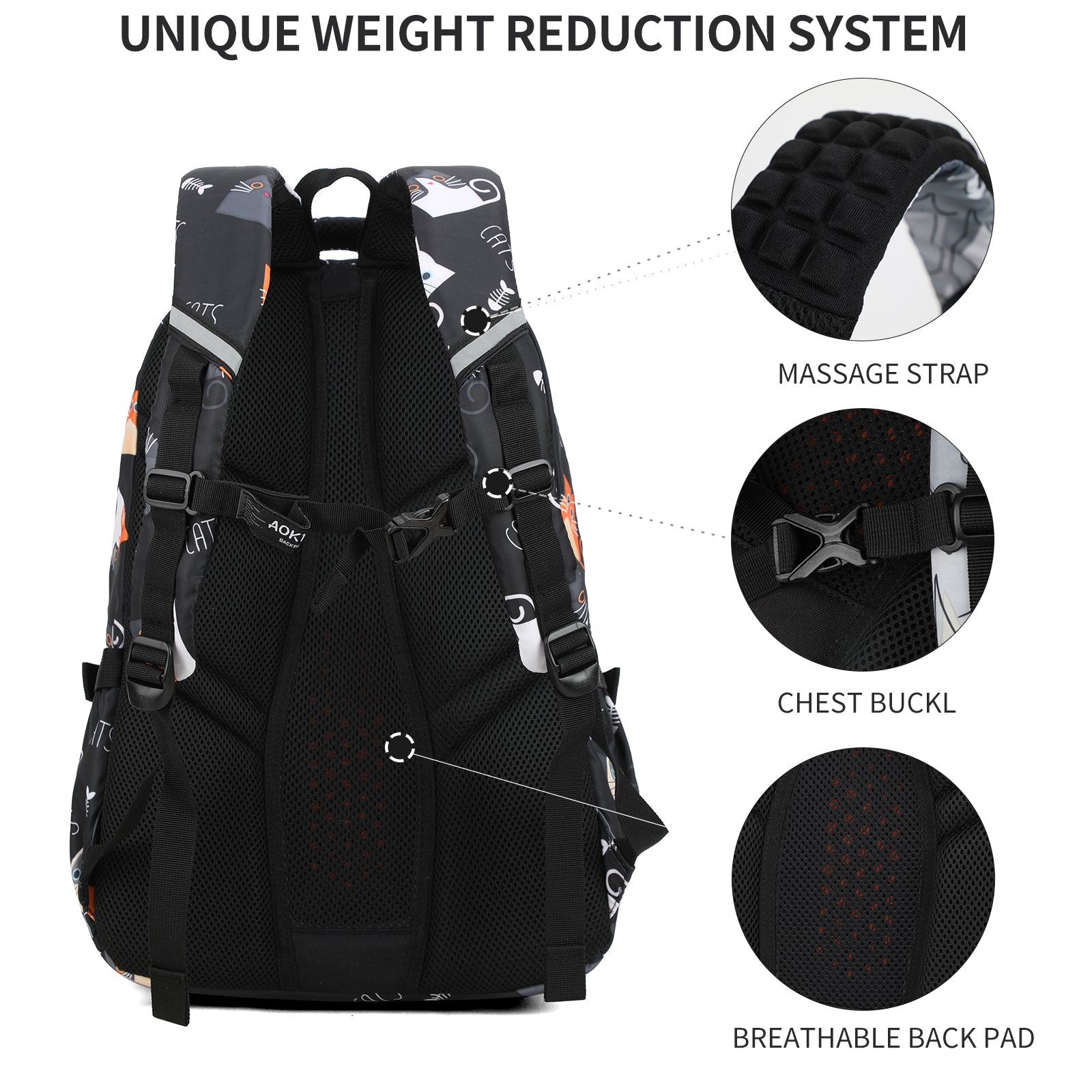 Aoking Backpack Black Casual Backpack Student Bag GN62070-A