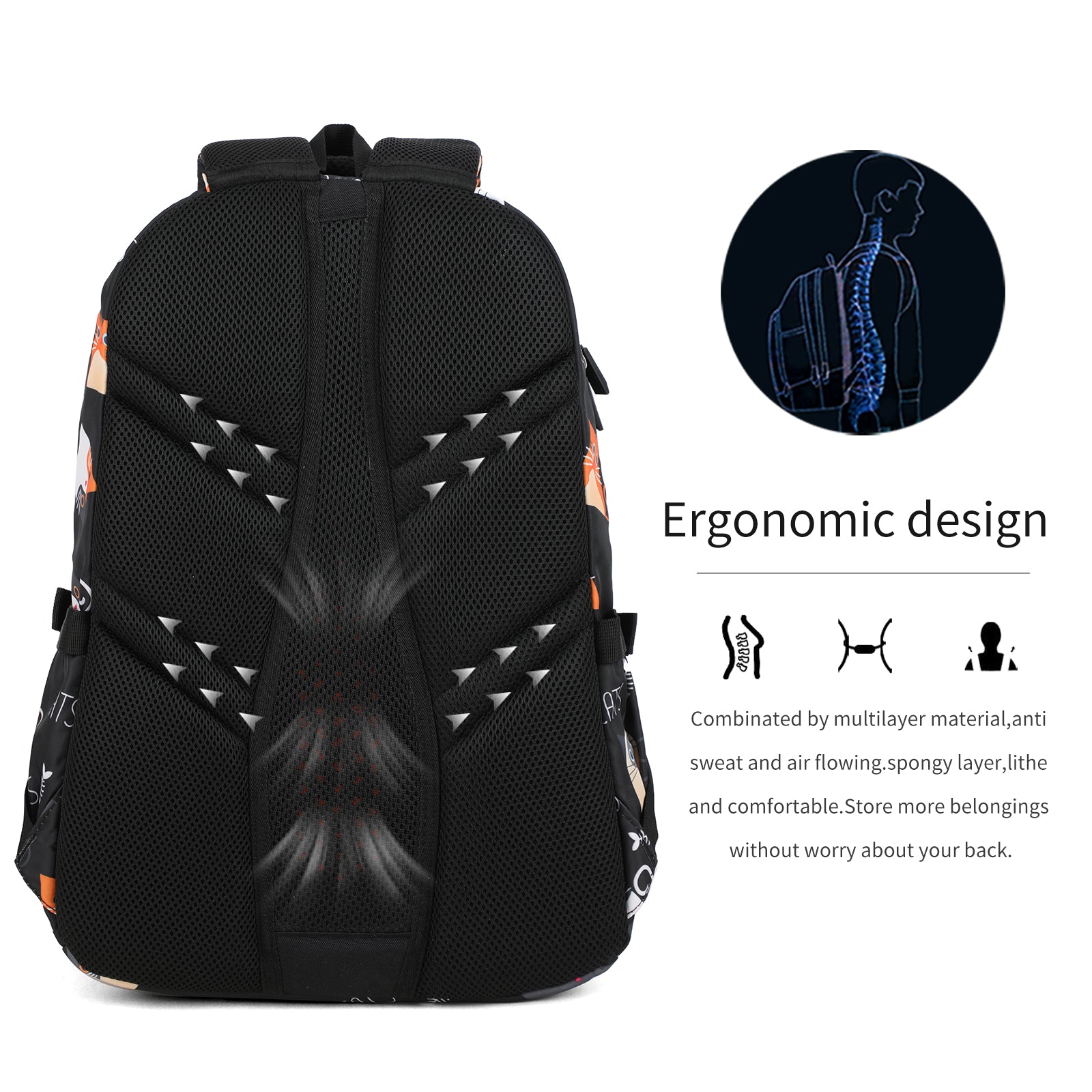 Aoking Backpack Black Casual Backpack Student Bag GN62070-A