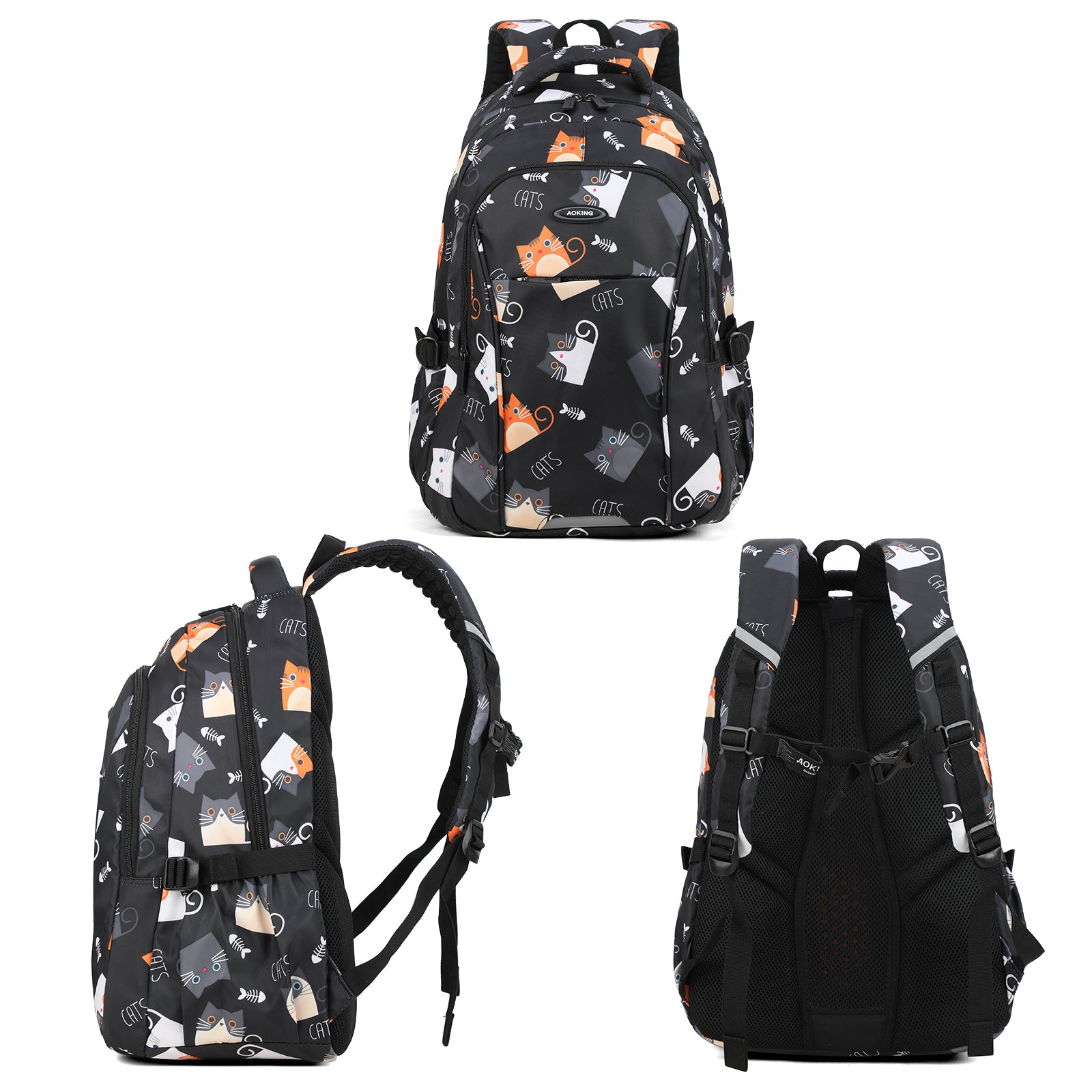 Aoking Backpack Black Casual Backpack Student Bag GN62070-A