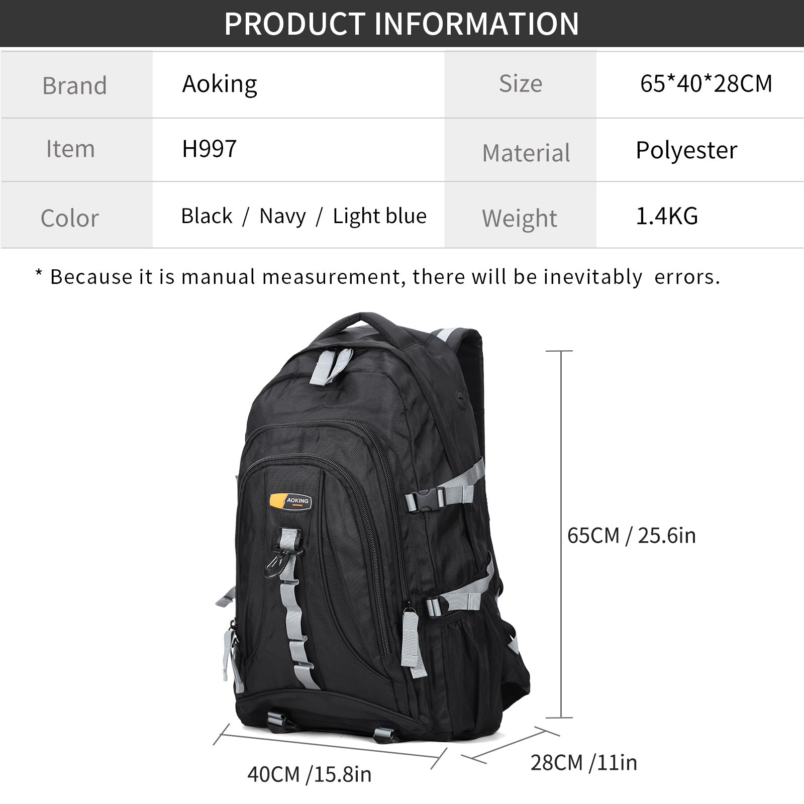 Aoking Backpack Black Casual Backpack Student Bag H997