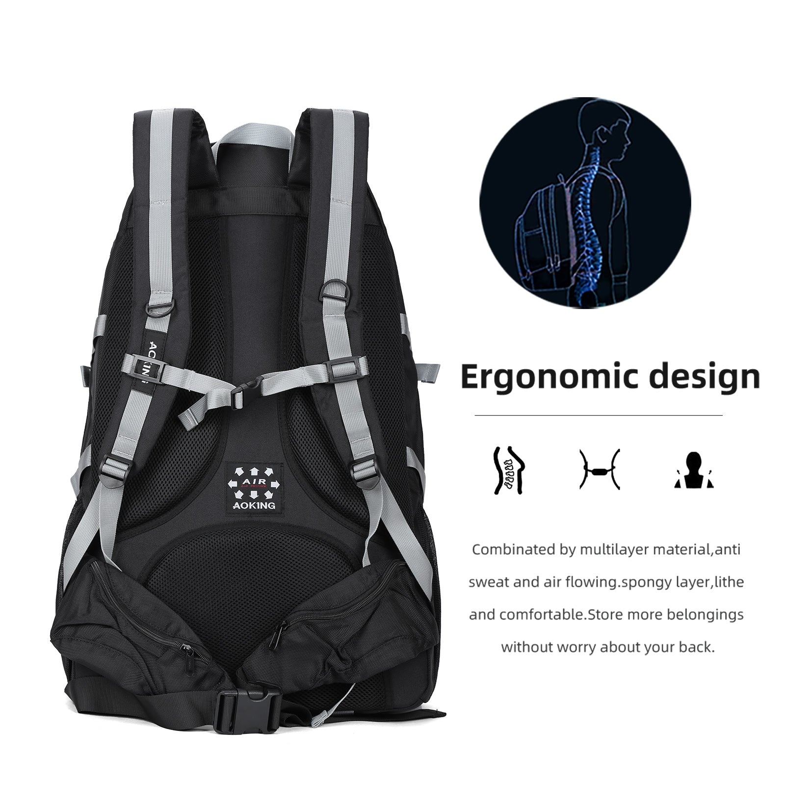 Aoking Backpack Black Casual Backpack Student Bag H997