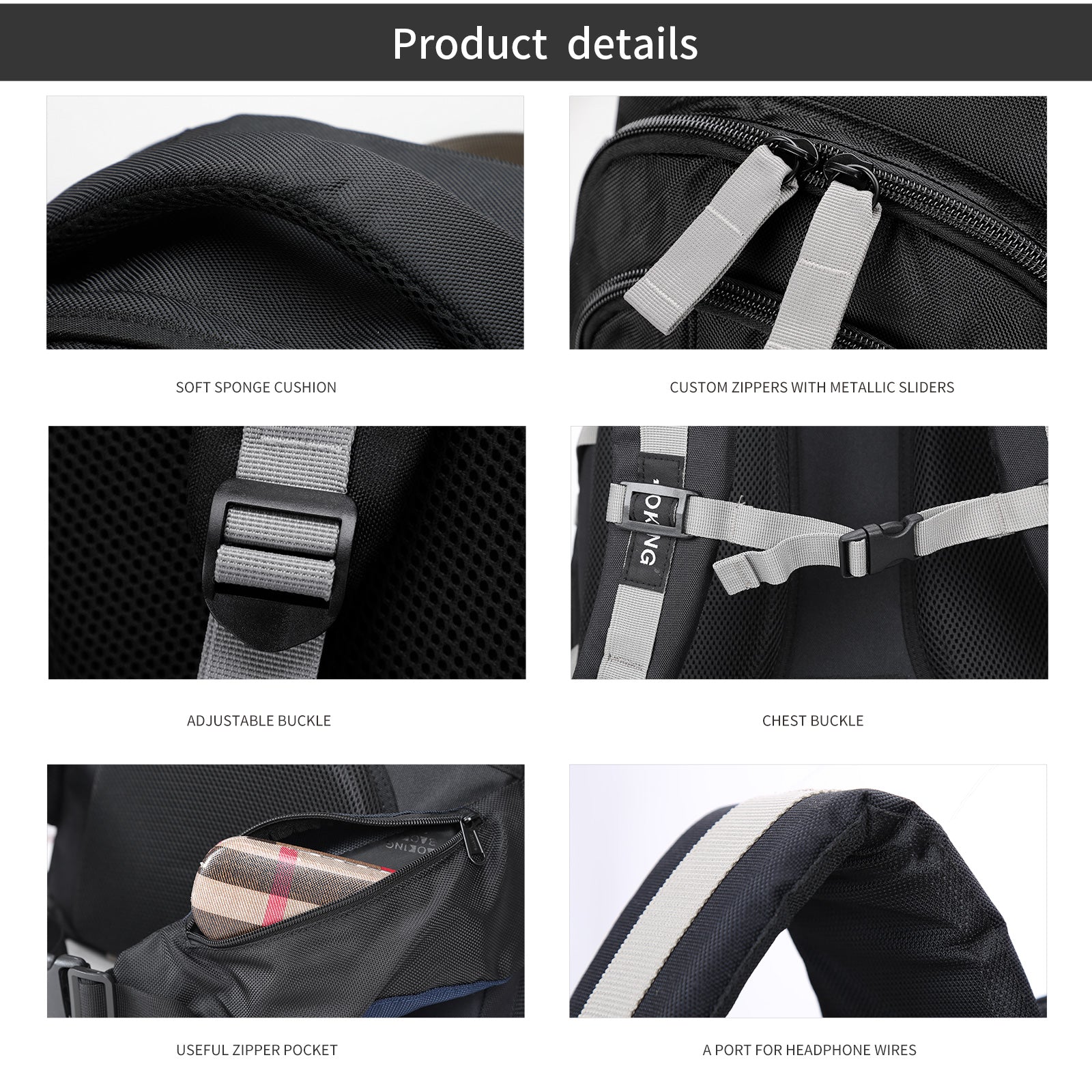 Aoking Backpack Black Casual Backpack Student Bag H997