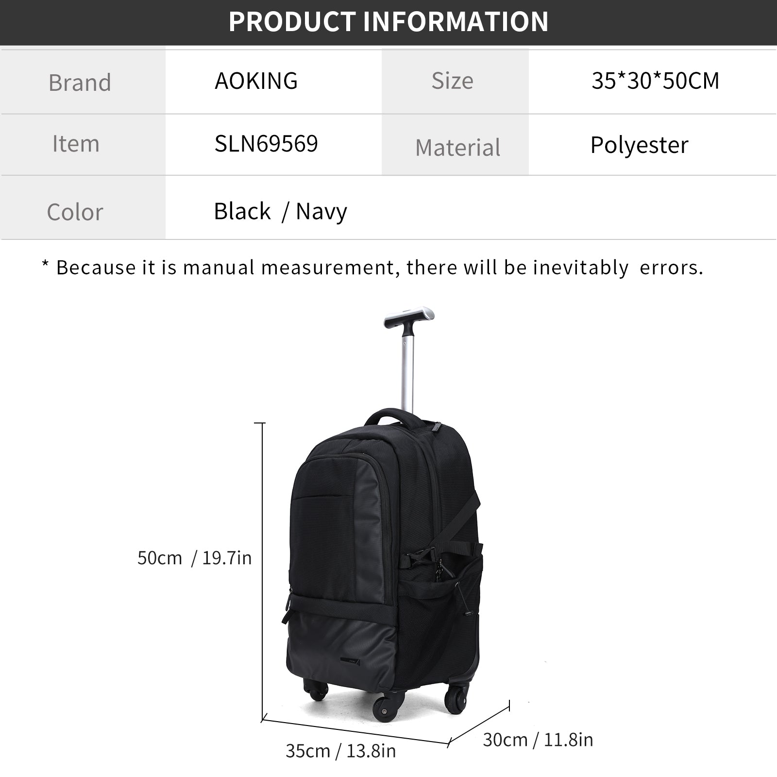 Aoking Rolling Trolley Backpack Black SLN69569