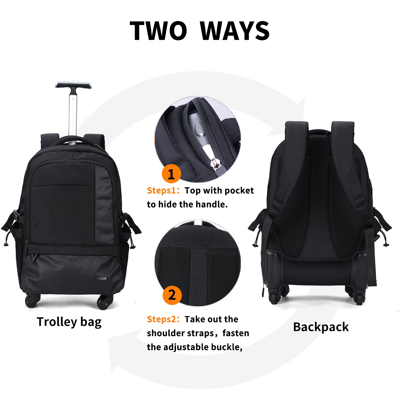 Aoking Rolling Trolley Backpack Black SLN69569