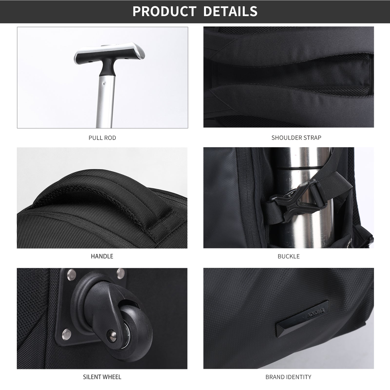 Aoking Rolling Trolley Backpack Black SLN69569