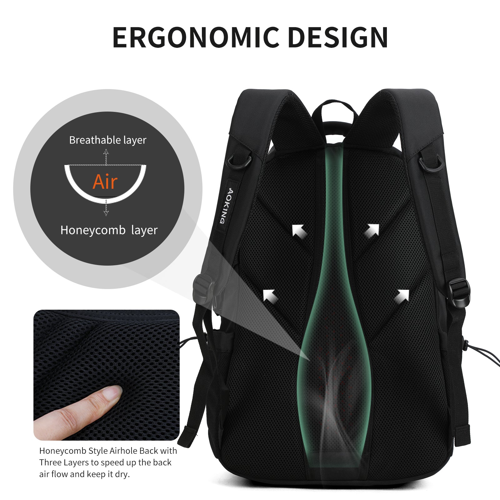 Aoking 15.6''Laptop Business Office Backpack Large Capacity Backpack SN67687-2