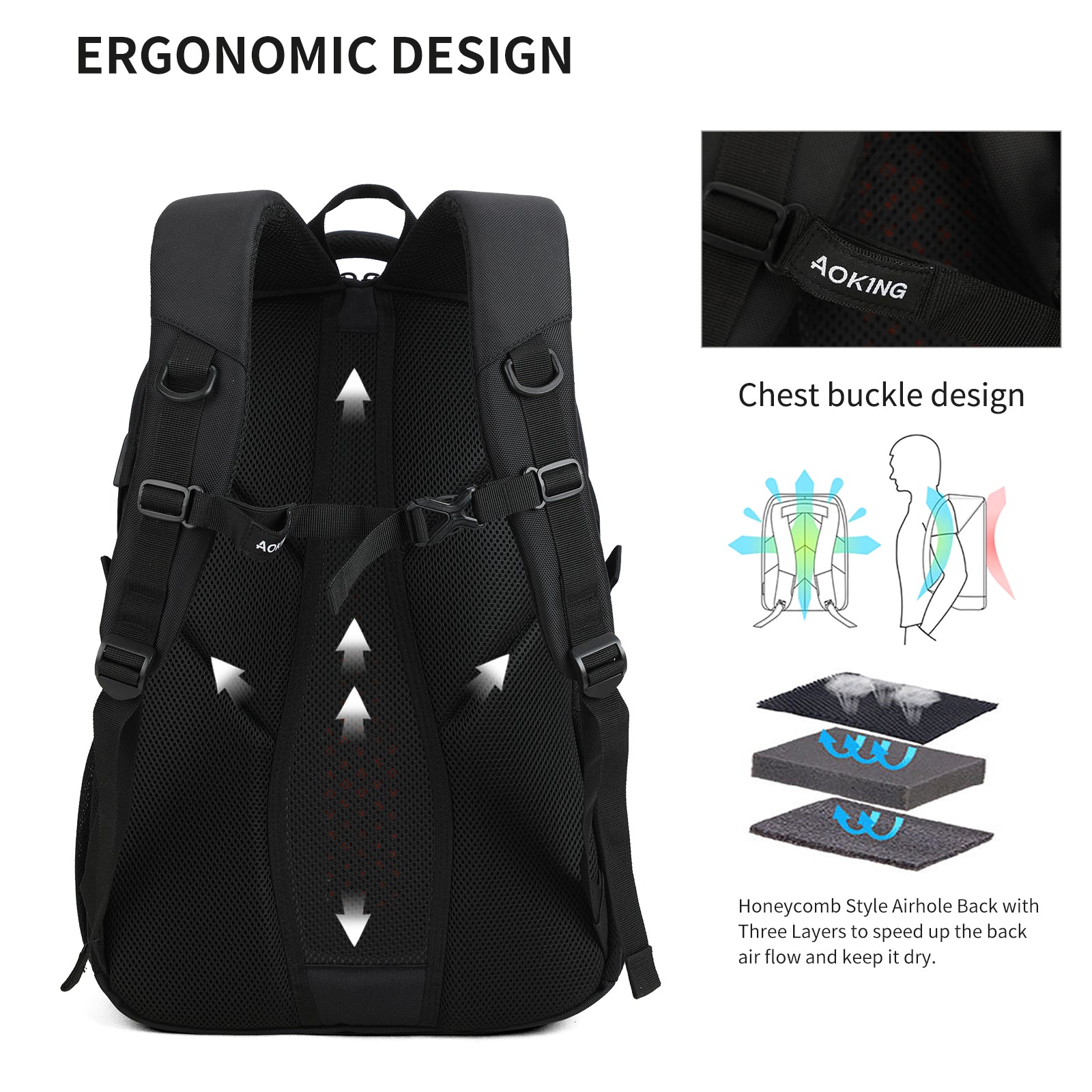 Aoking 15.6''Laptop Business Office Backpack Large Capacity Backpack SN97095