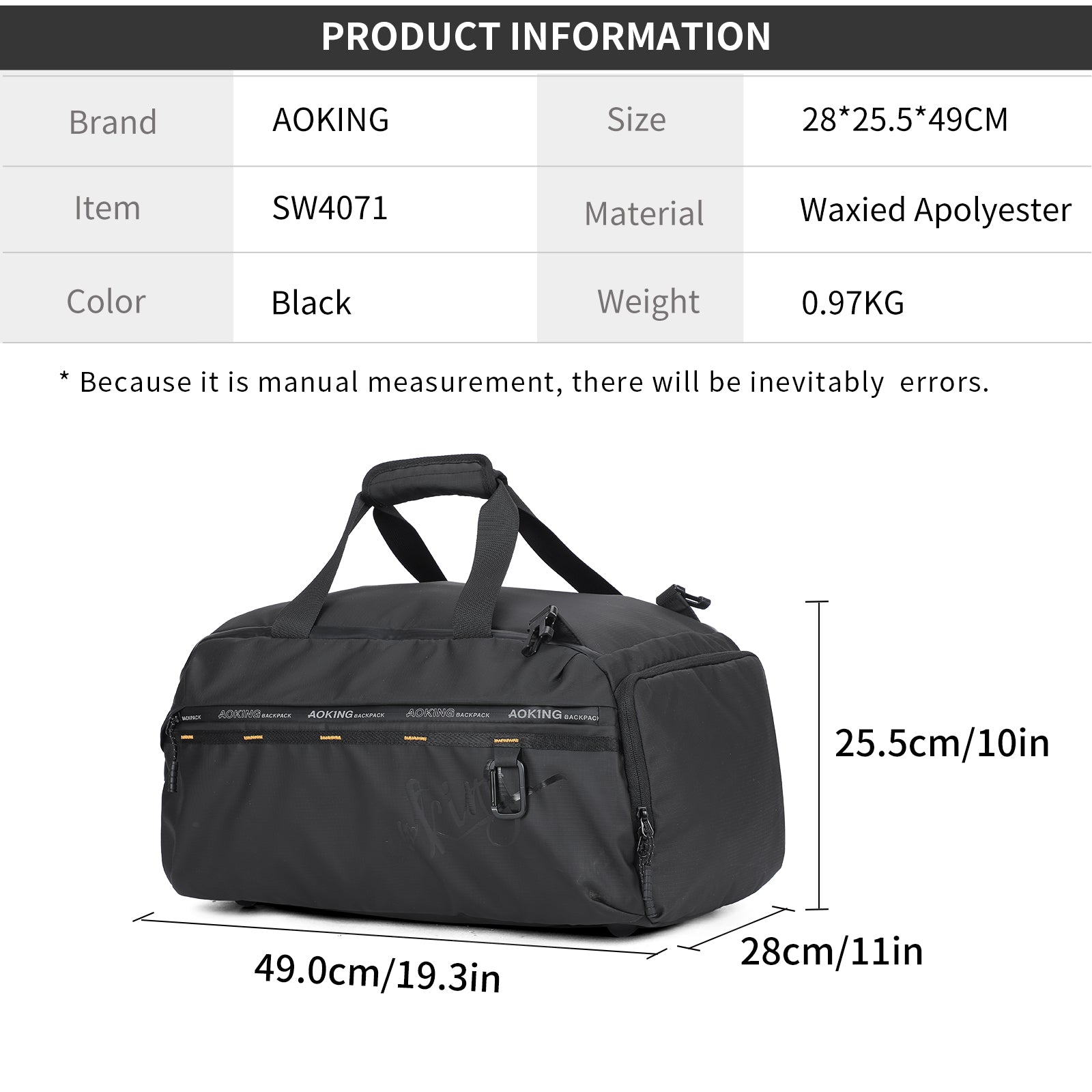 Aoking Travel Bag Large Capacity Duffel Bag SW4071
