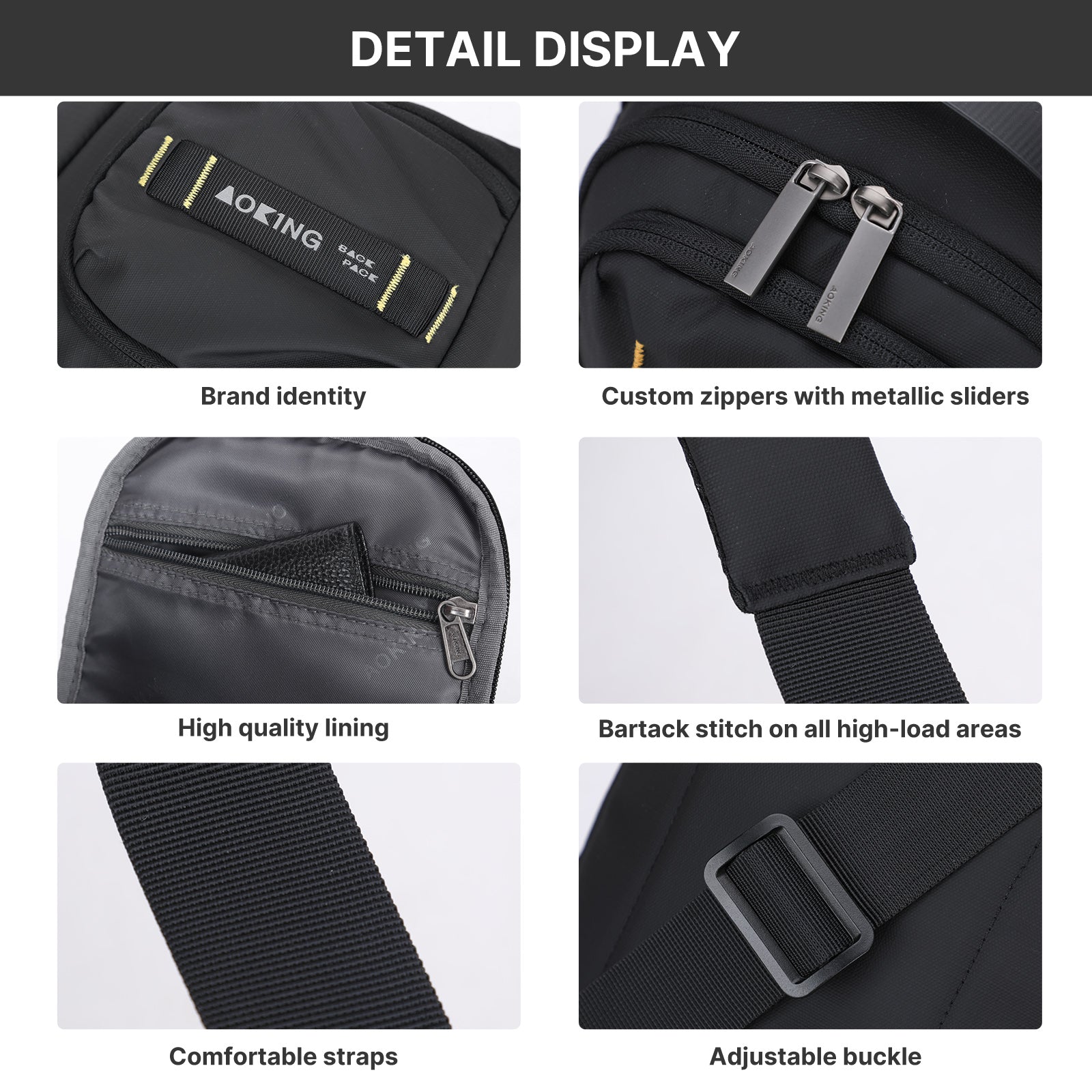 Aoking Black Fashion Men Waterproof Sling Bag SY3085-5