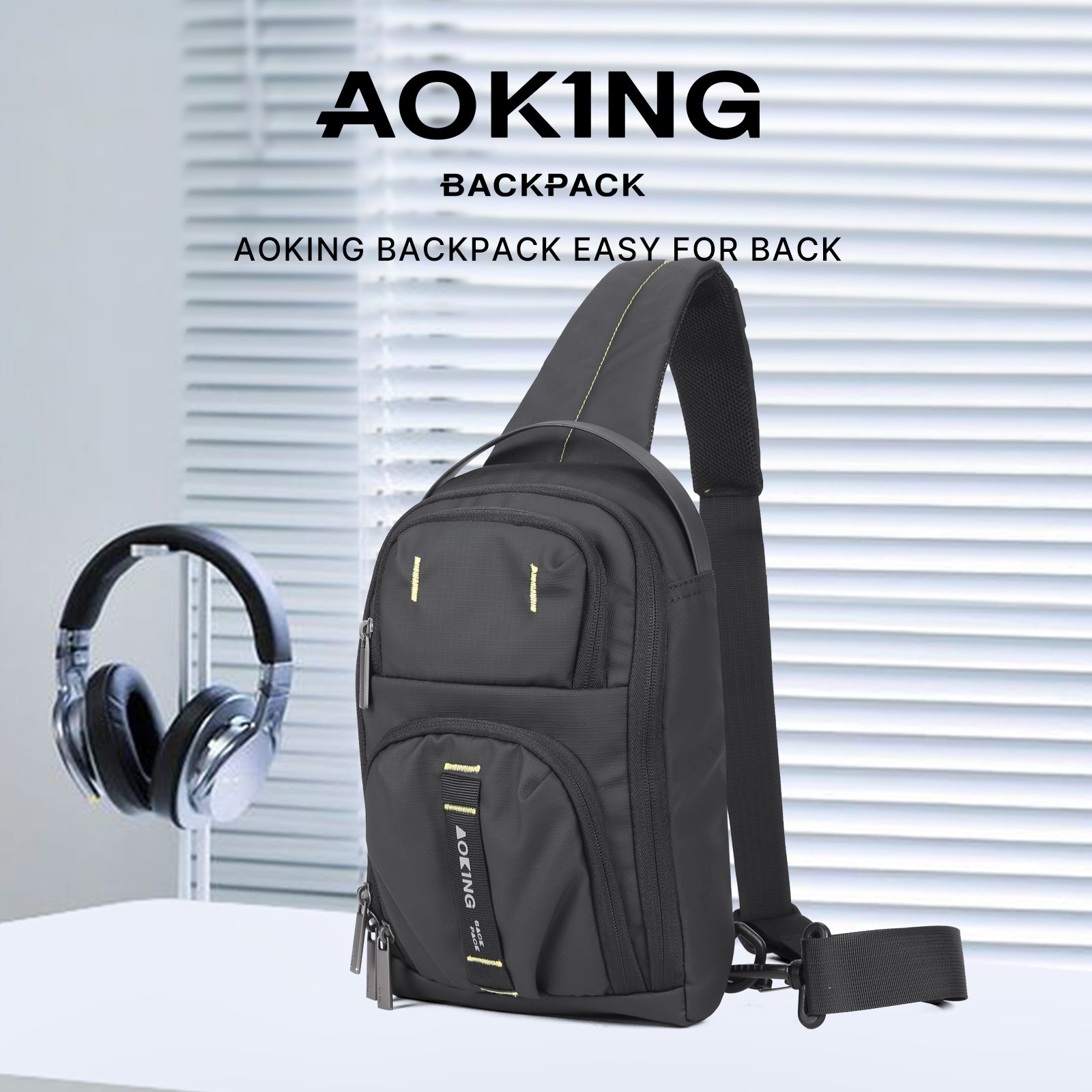 Aoking Black Fashion Men Waterproof Sling Bag SY3085-5