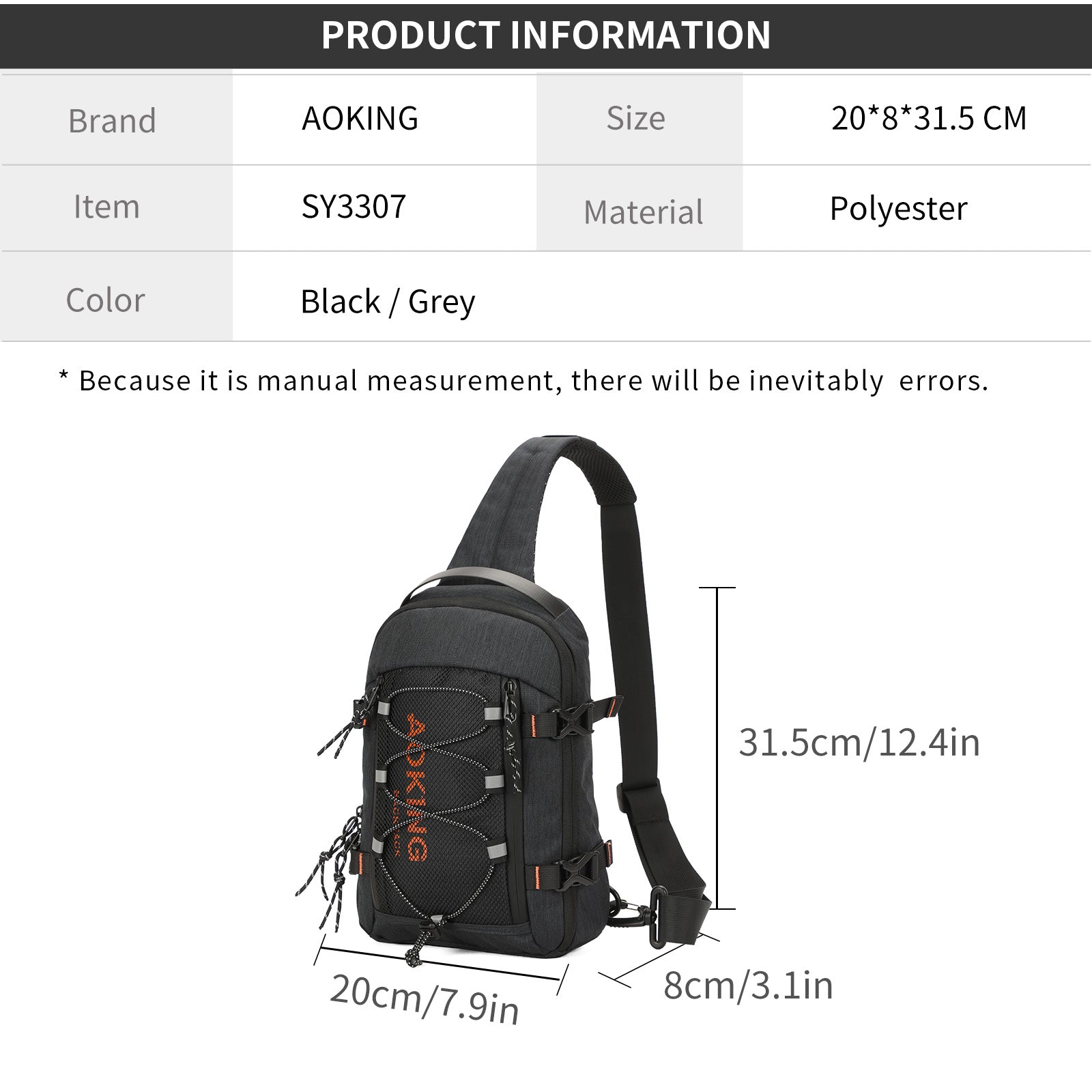 Aoking Black Fashion Men Waterproof Sling Bag SY3307
