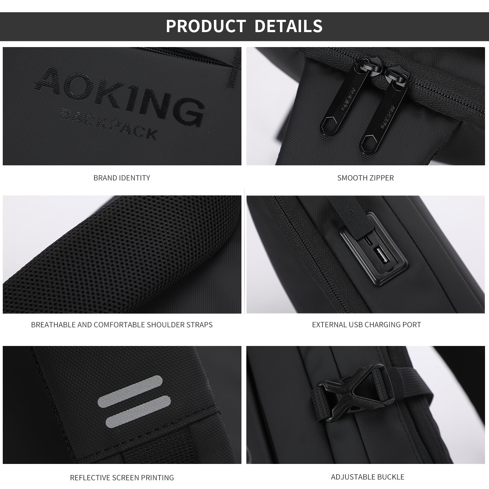 Aoking Black Fashion Men Waterproof Sling Bag SY4001