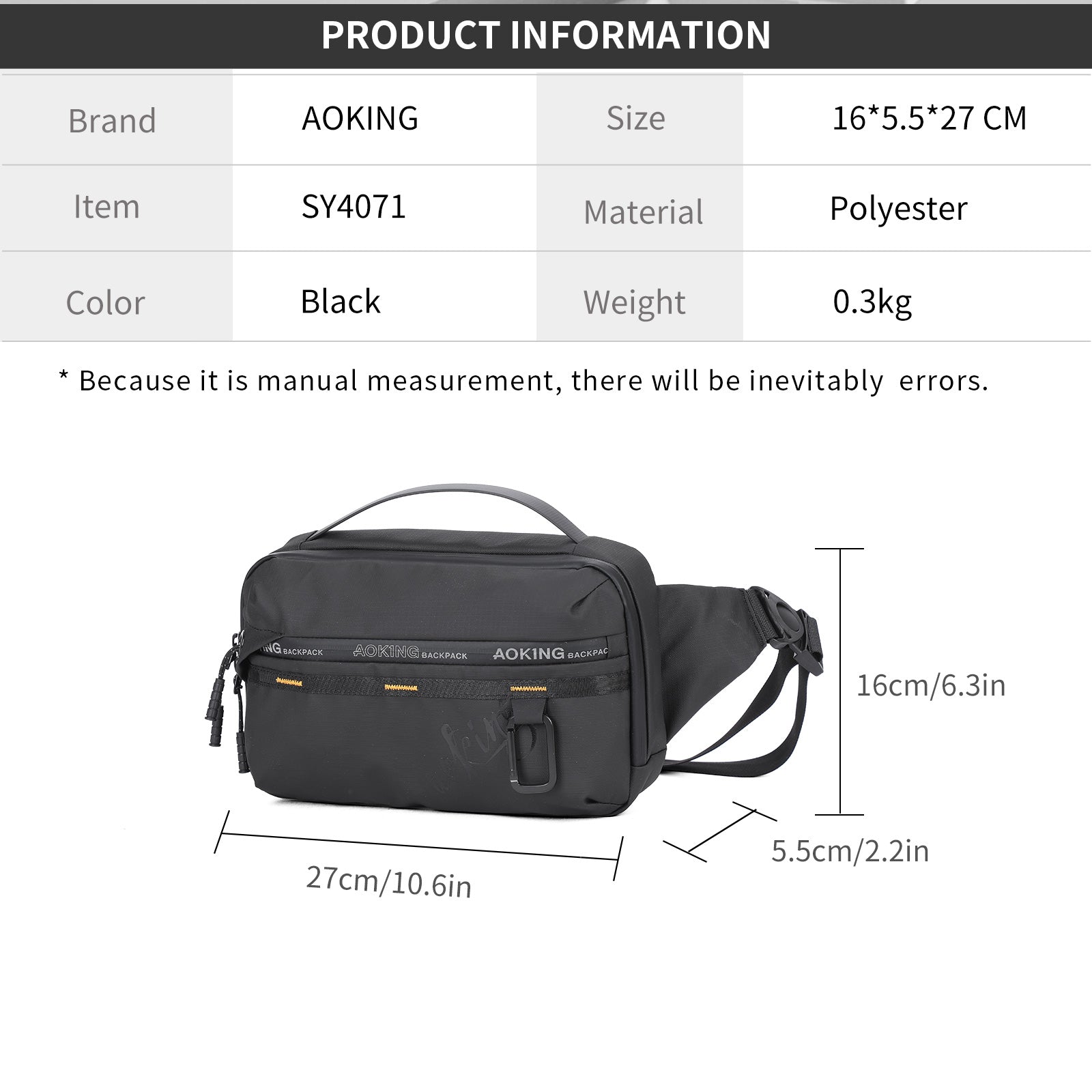Aoking Fashion Lightweight Waterproof Waist Bag SY4071