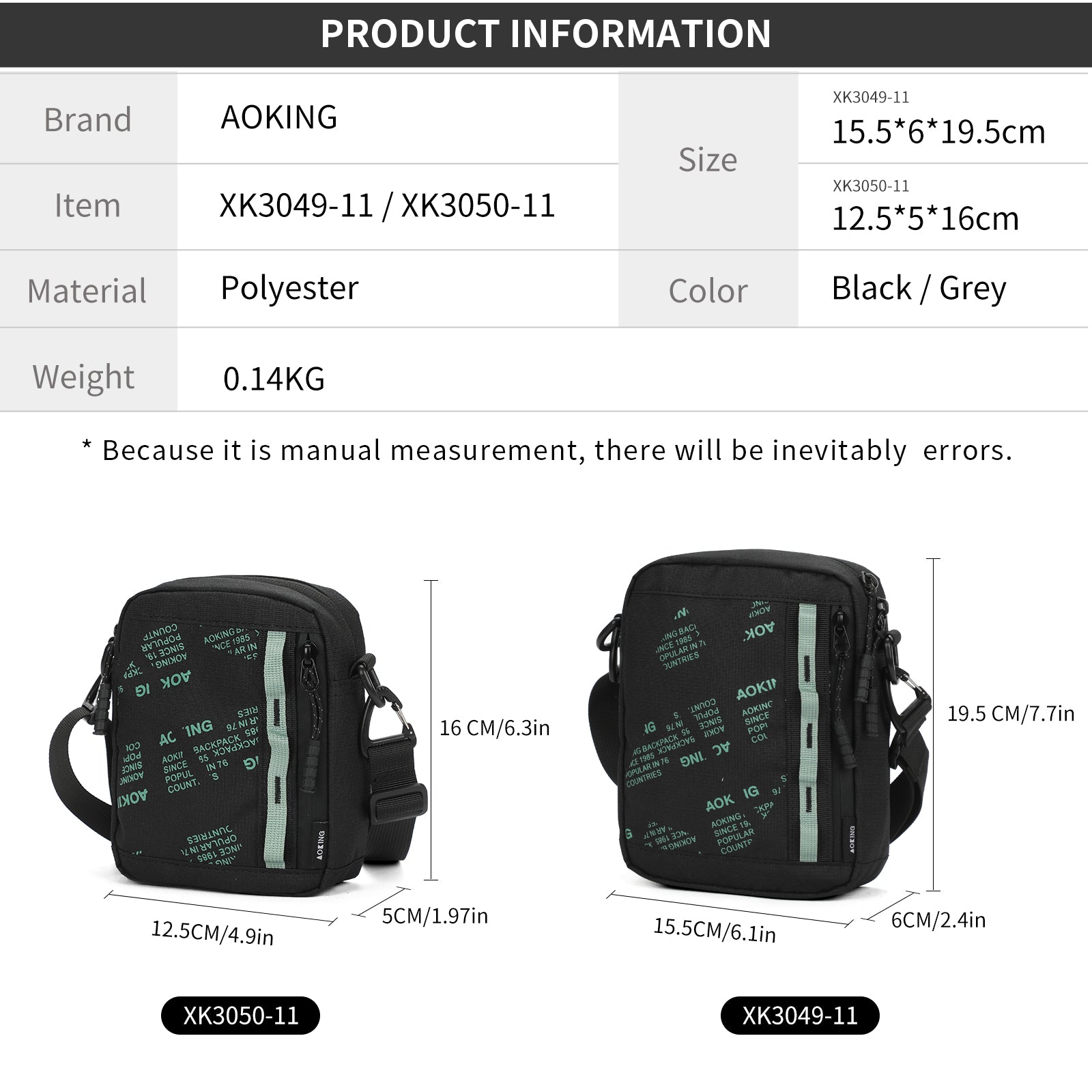 Aoking Fashion Waterproof Crossbody Shoulder Bag Sling Bag XK3049-11