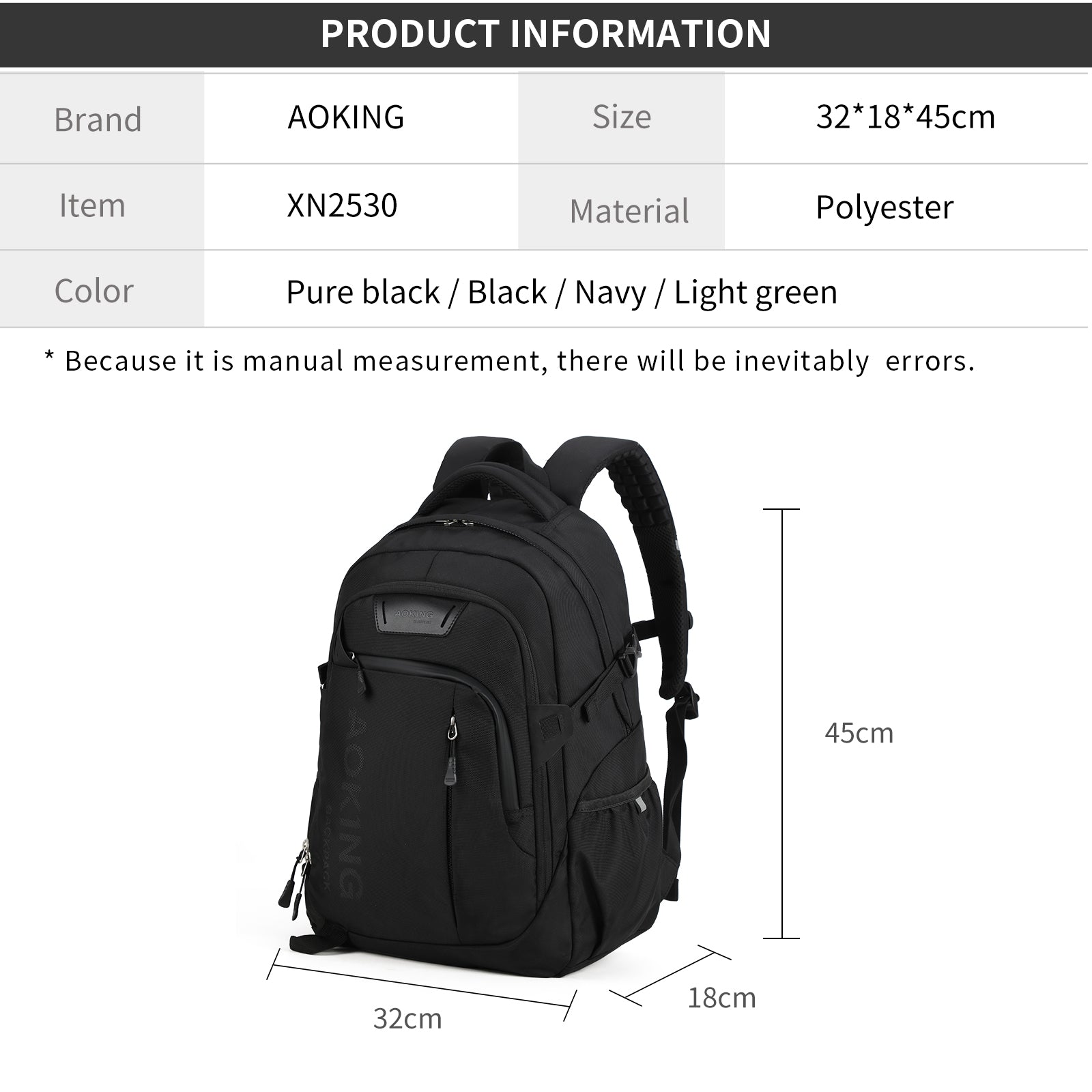 Aoking Backpack Large Capacity Casual Backpack Student Bag XN2530B