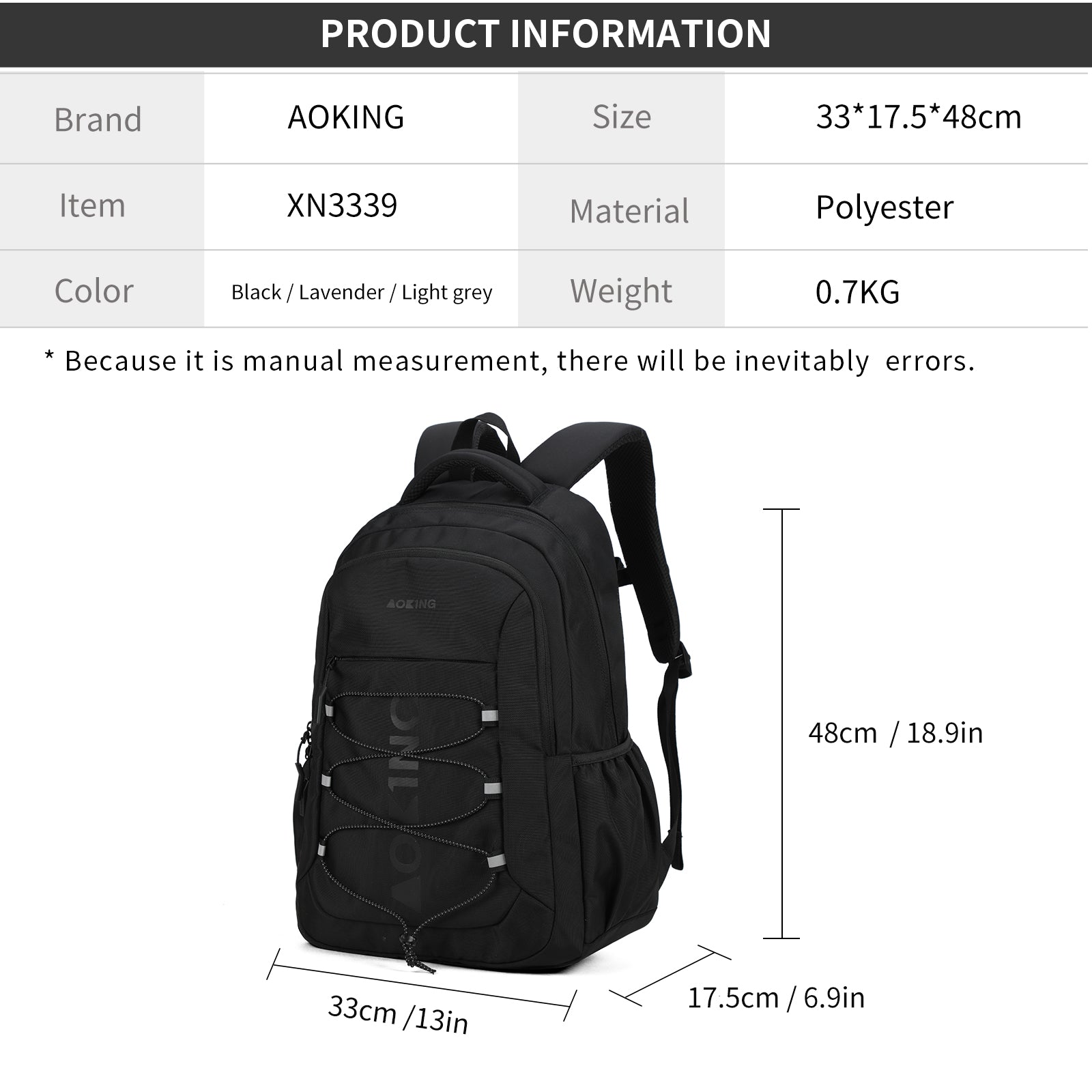 Aoking Backpack White Large Capacity Casual Backpack Student Bag XN3339
