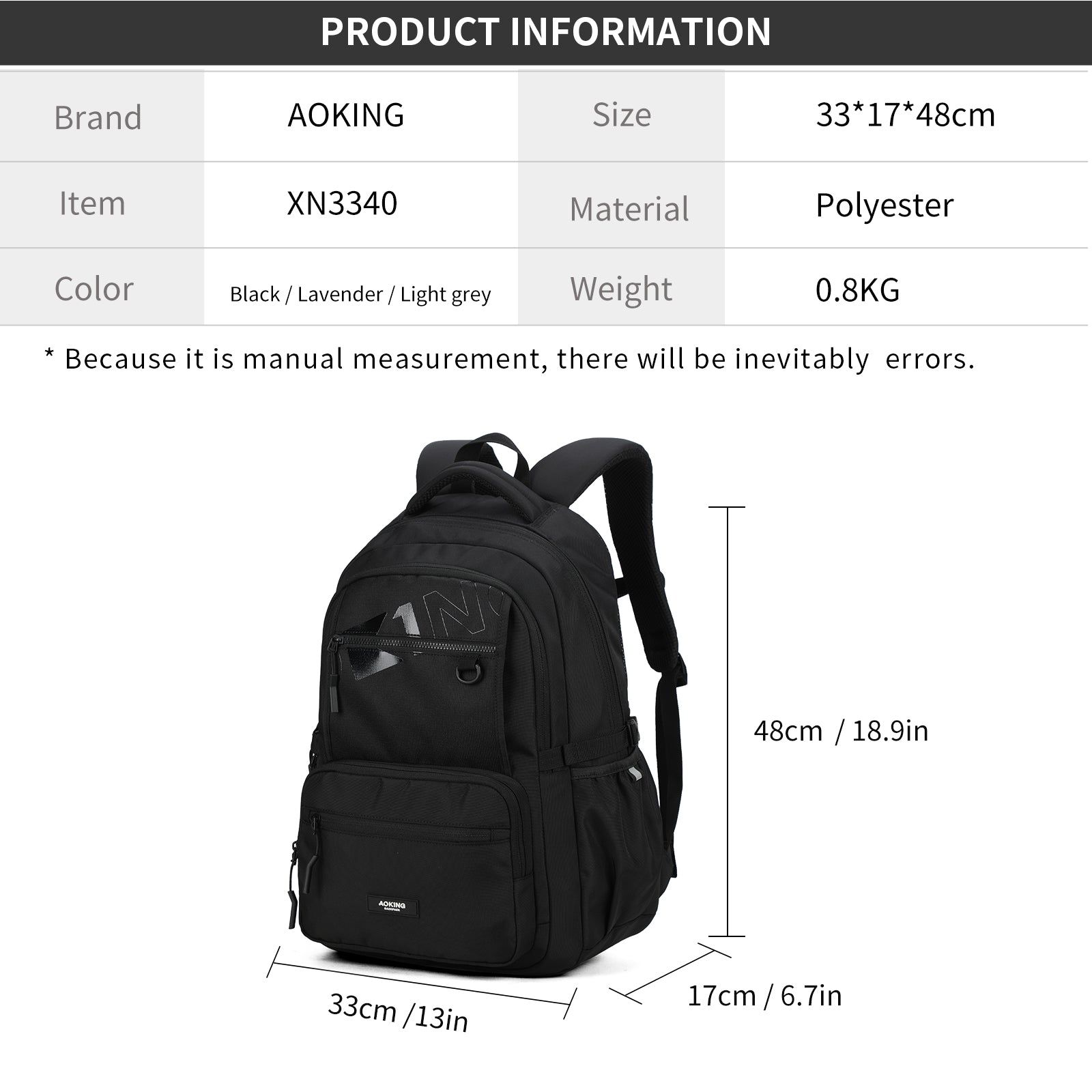 Aoking Backpack Large Capacity Casual Backpack Student Bag XN3340