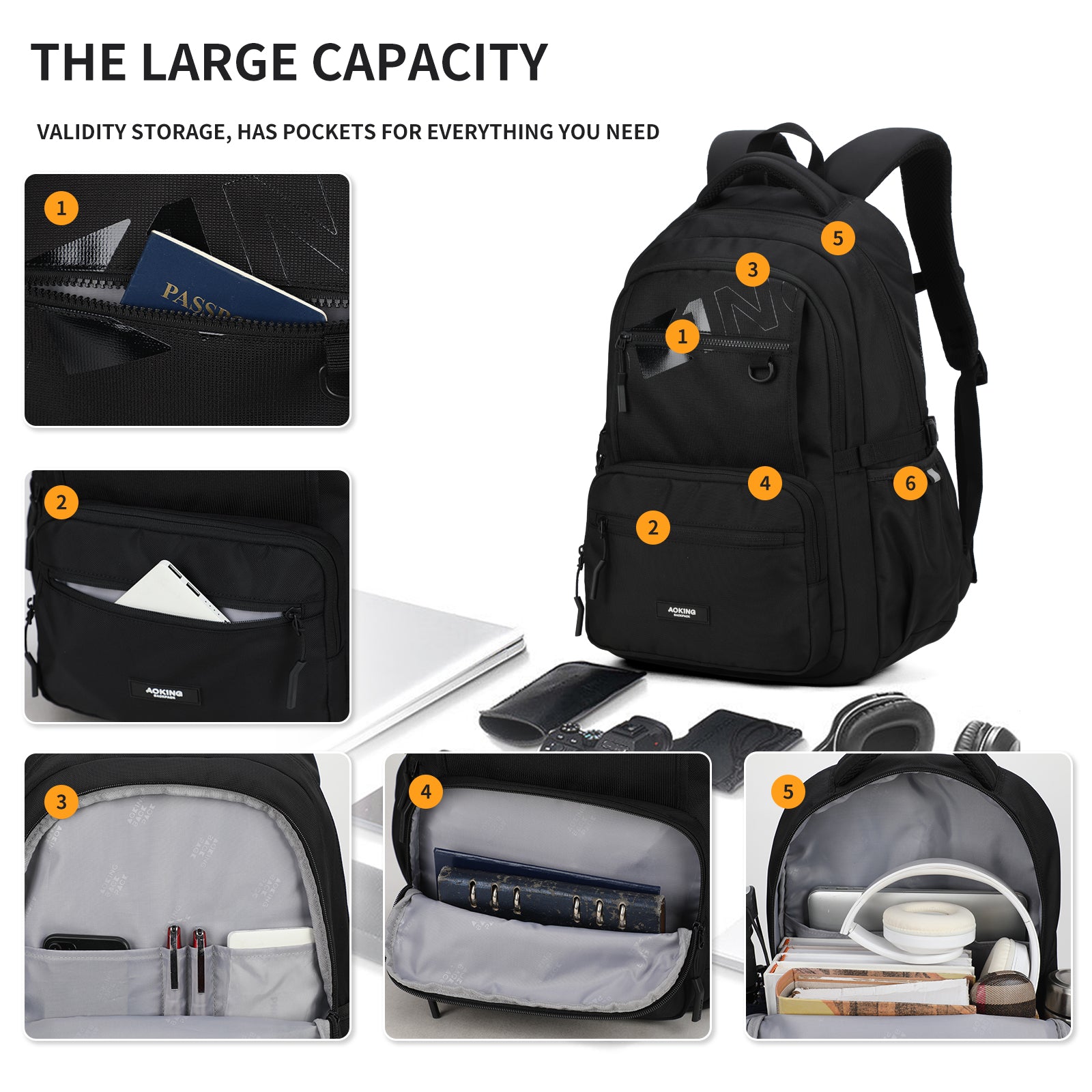 Aoking Backpack Large Capacity Casual Backpack Student Bag XN3340