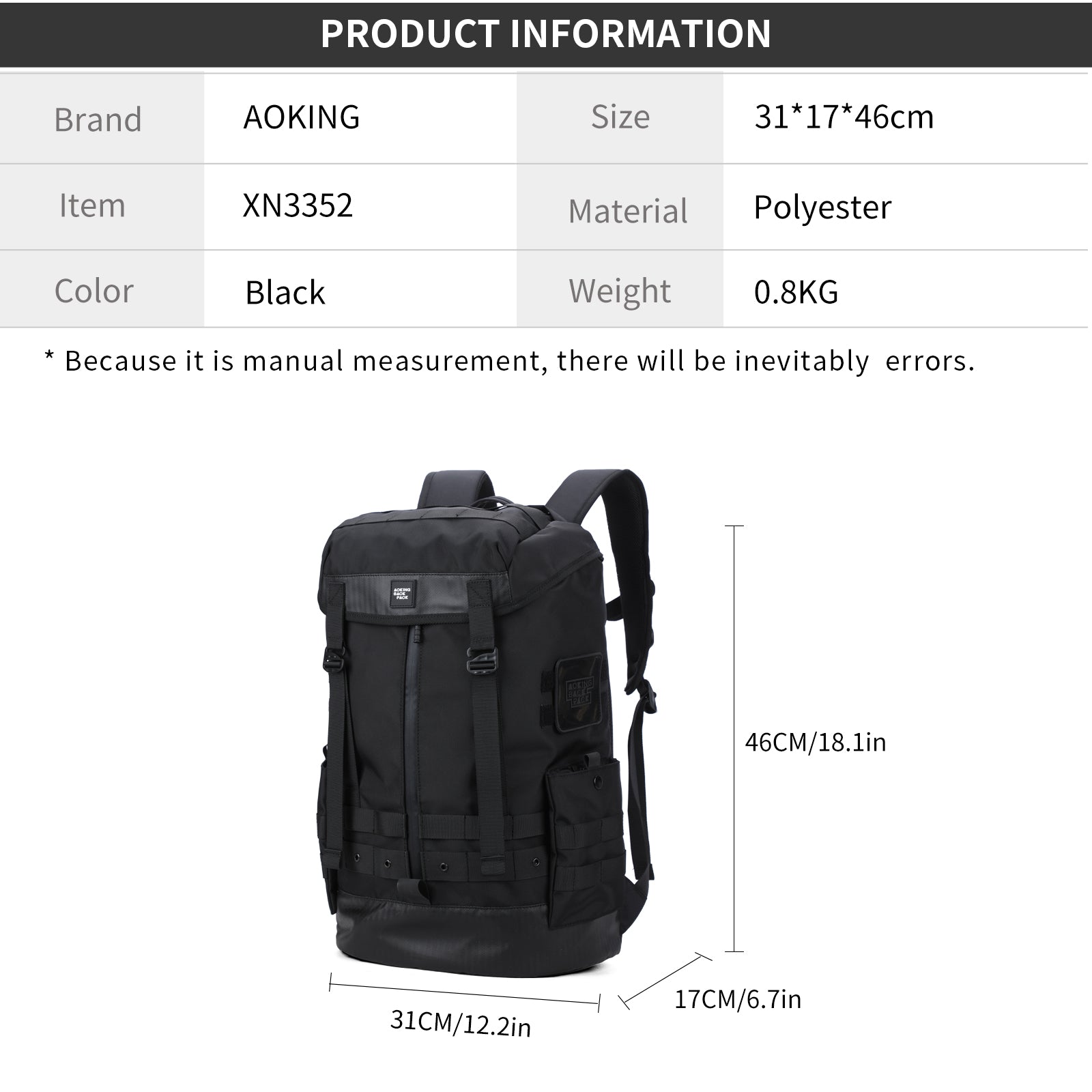 Aoking Large Capacity Fashion Casual Backpack XN3352