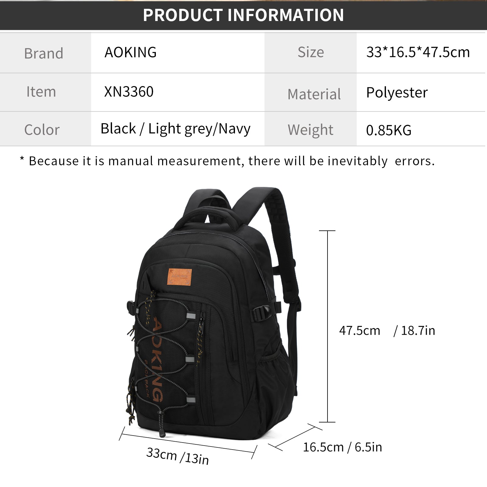 Aoking Backpack Large Capacity Casual Backpack Student Bag XN3360