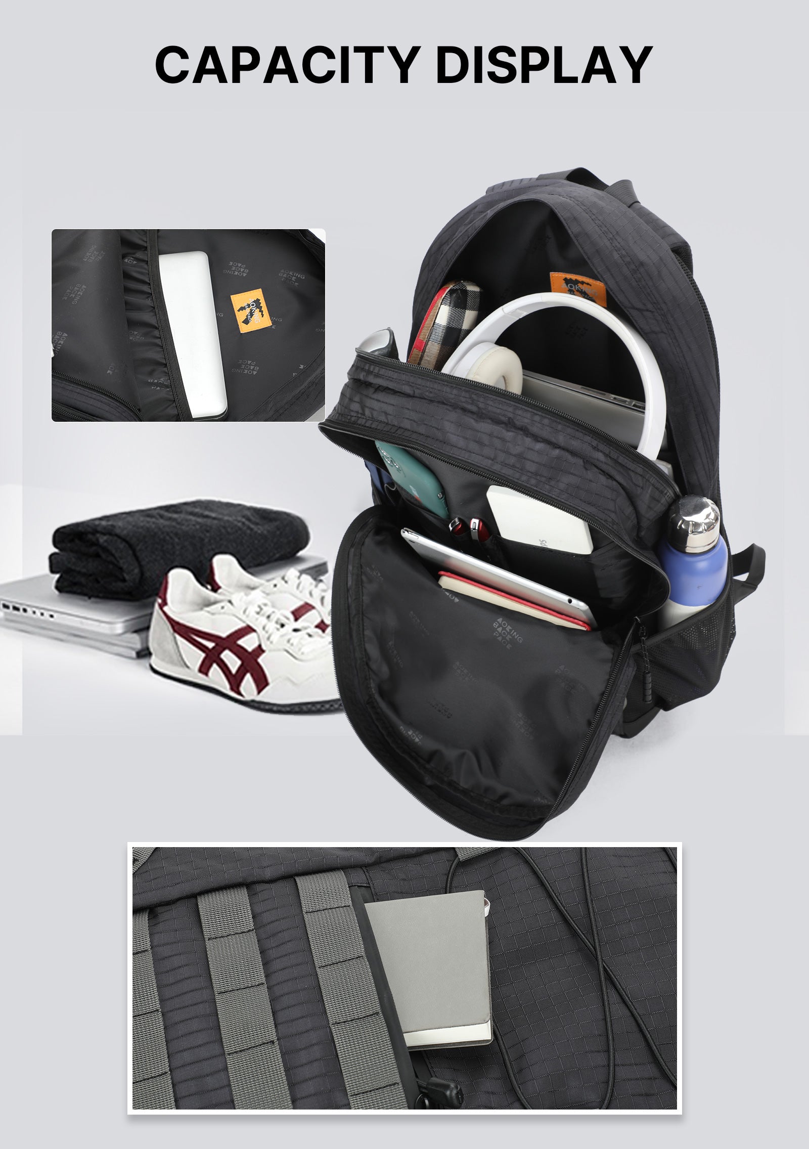 Aoking Backpack Black Casual Backpack Student Bag XN3378