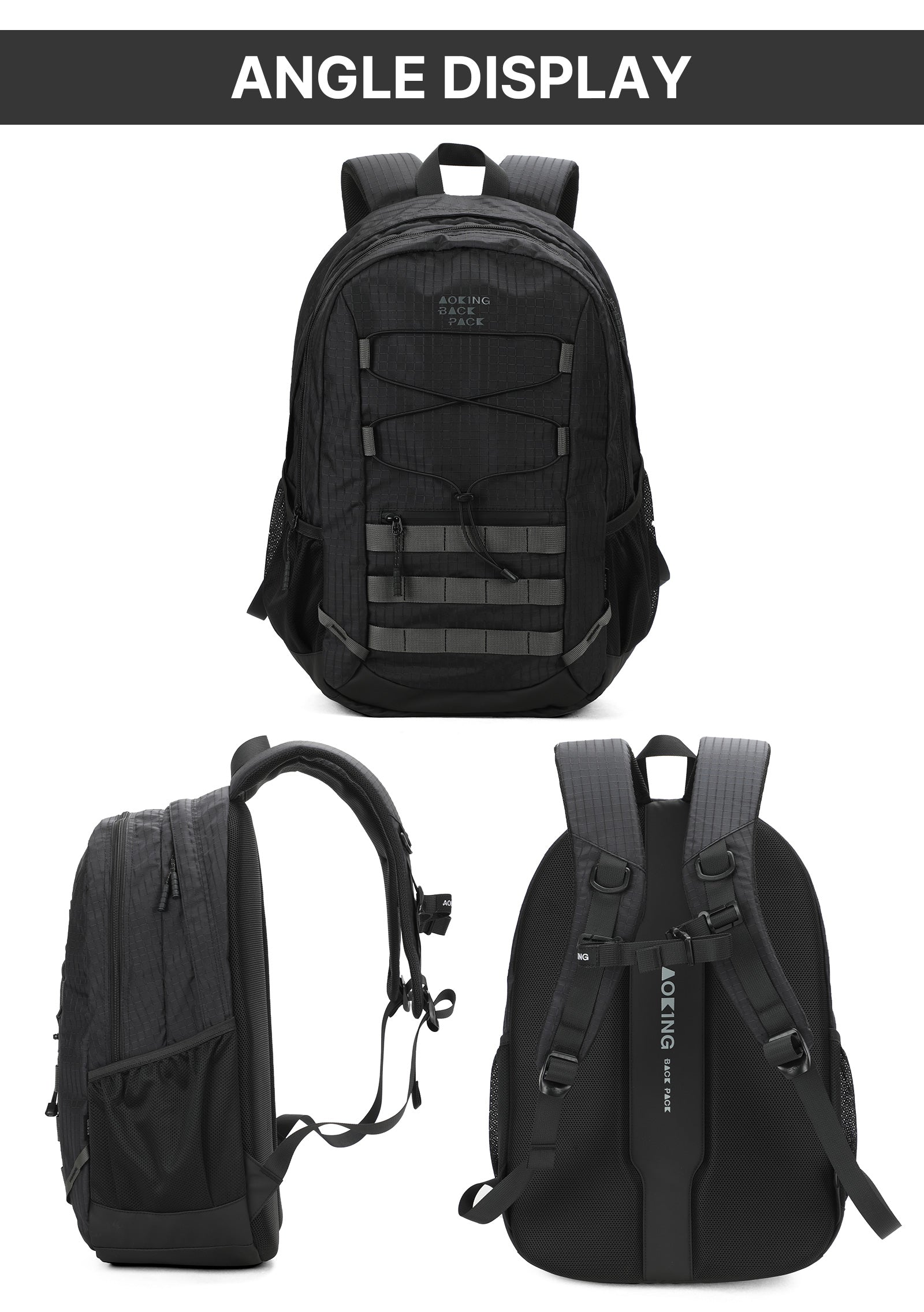 Aoking Backpack Black Casual Backpack Student Bag XN3378