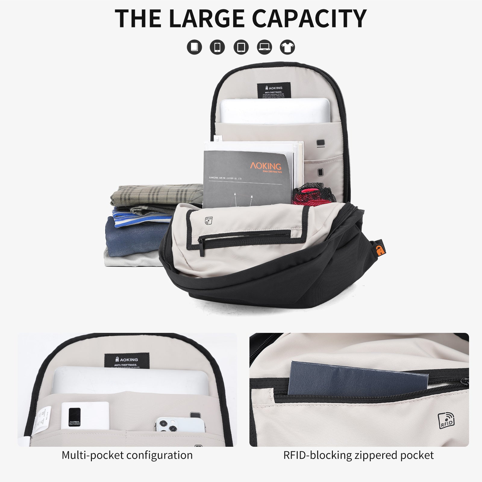 Aoking Large Capacity Casual Anti-Theft Backpack Laptop Backpack XN58398F
