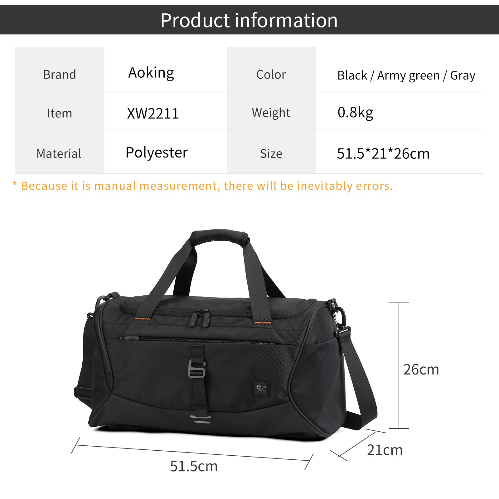 Aoking Travel Bag Large Capacity Duffel Bag XW2211