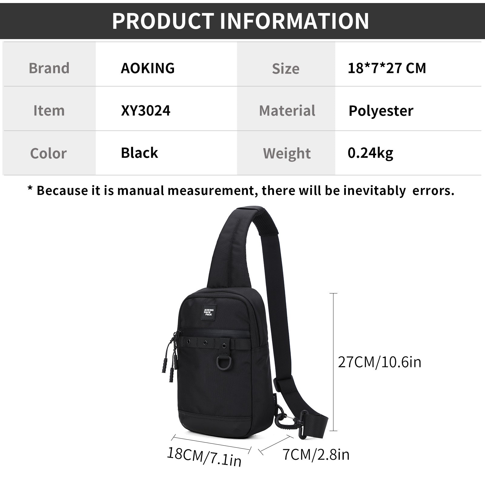 Aoking Black Fashion Men Waterproof Crossbody Sling Bag XY3024