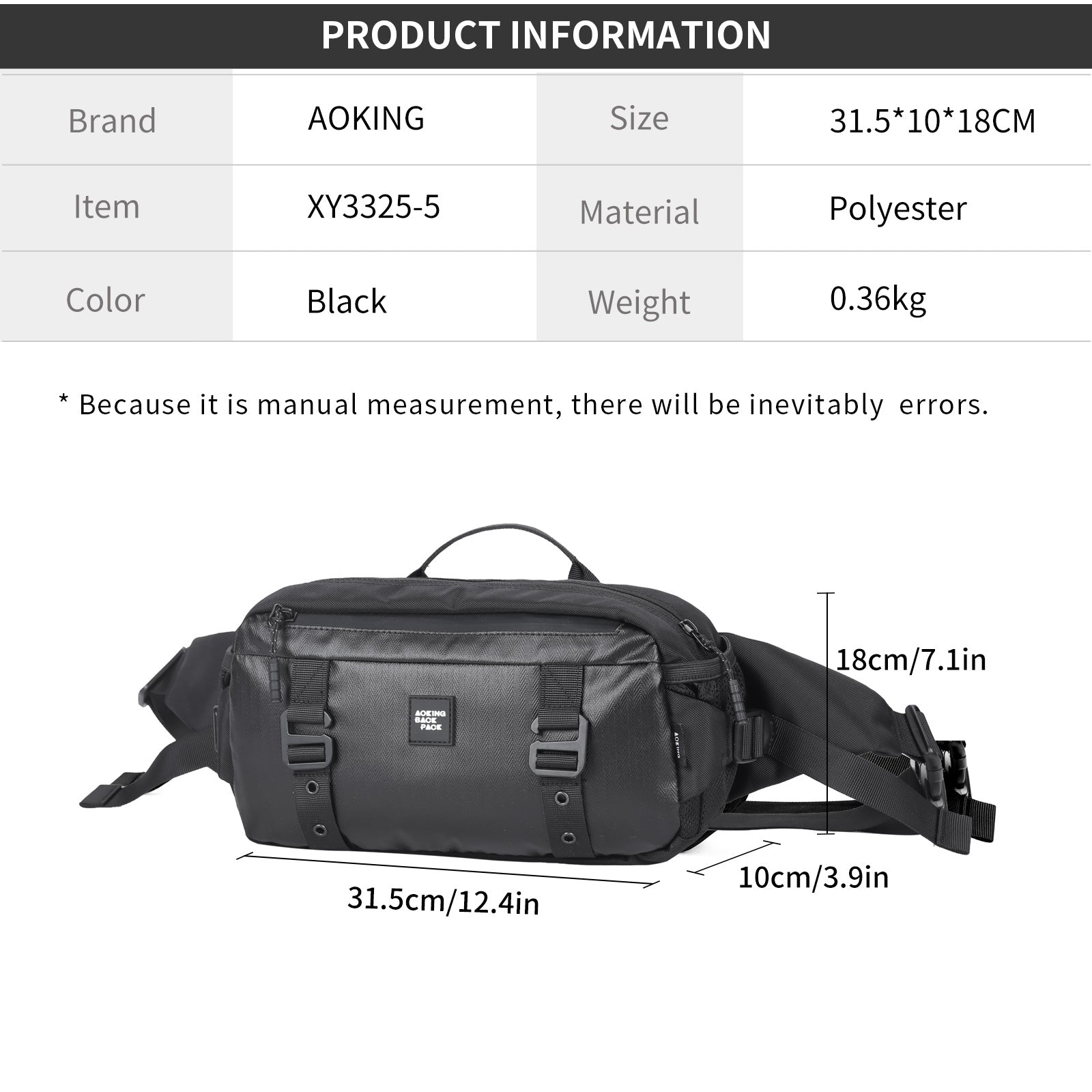 Aoking Fashion Waterproof Crossbody Waist Bag Sling Bag XY3325-5