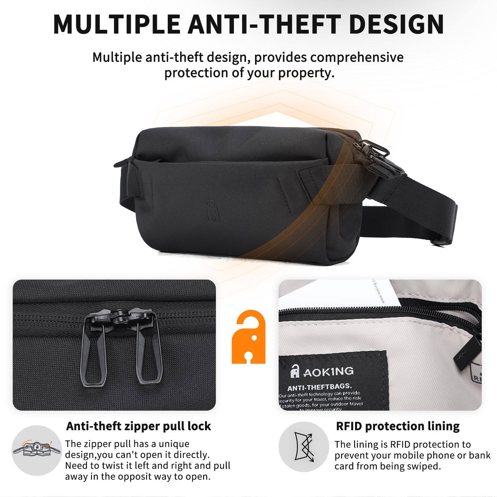 Aoking Lightweight Various Colors Anti-Theft Waist Bag XY58420F