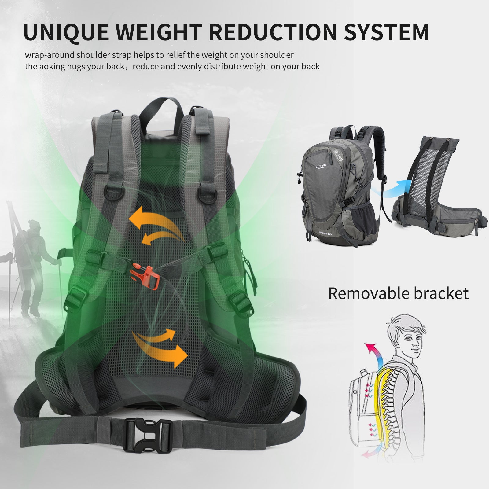 Aoking Backpack Large Capacity Casual Backpack Waterpoor Outdoor Bag YJN67752