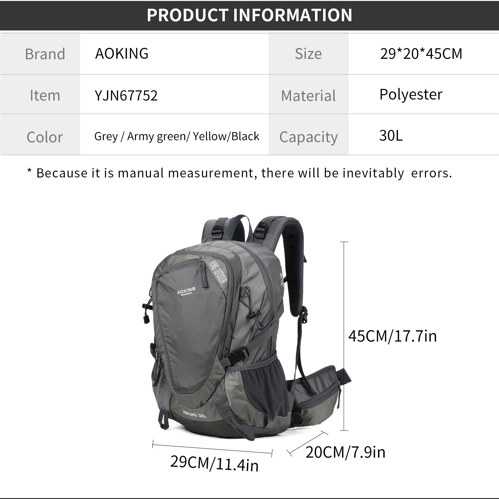 Aoking Backpack Large Capacity Casual Backpack Waterpoor Outdoor Bag YJN67752