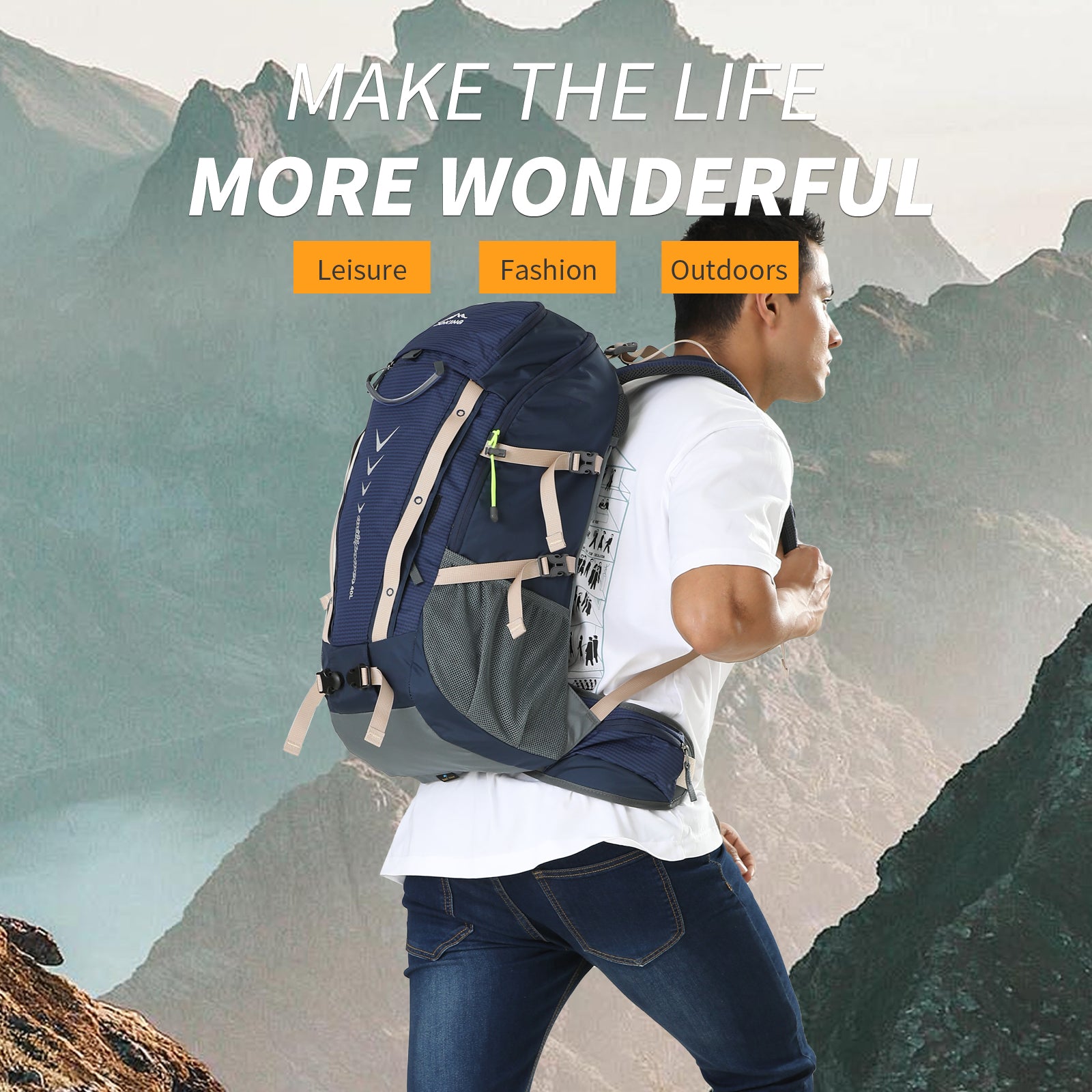 Aoking Backpack Large Capacity Casual Backpack Waterpoor Outdoor Bag YJN79807