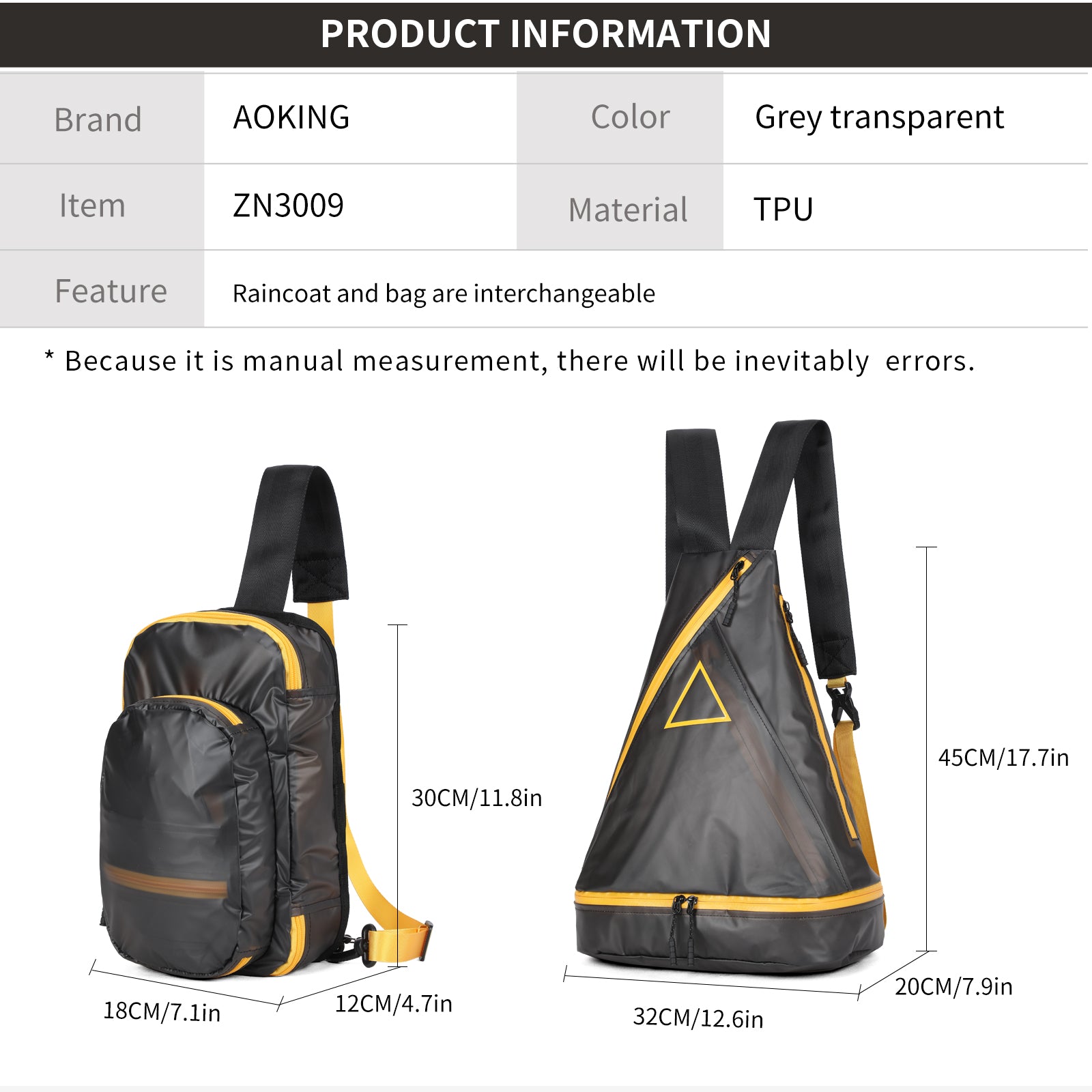 Aoking Latest Design Environmentally Friendly Material Raincoat Exchange Bag ZN3009
