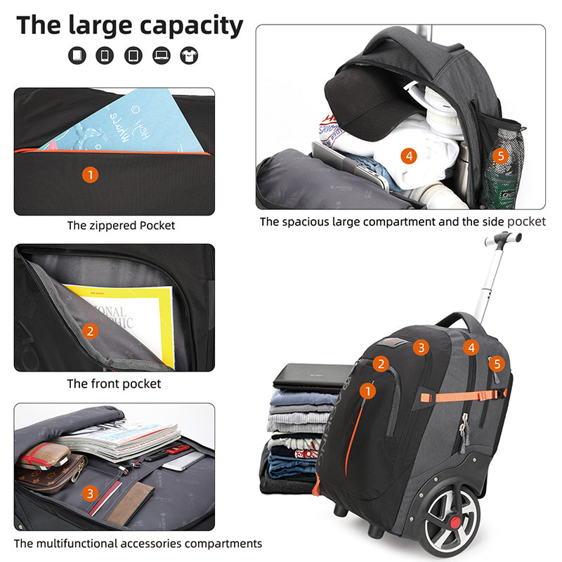 Aoking Rolling Trolley Backpack Black GLN98089