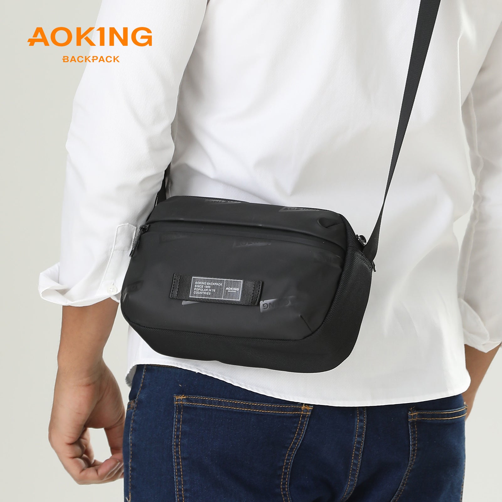 Aoking Black Fashion Men Waterproof Sling Bag XK3055