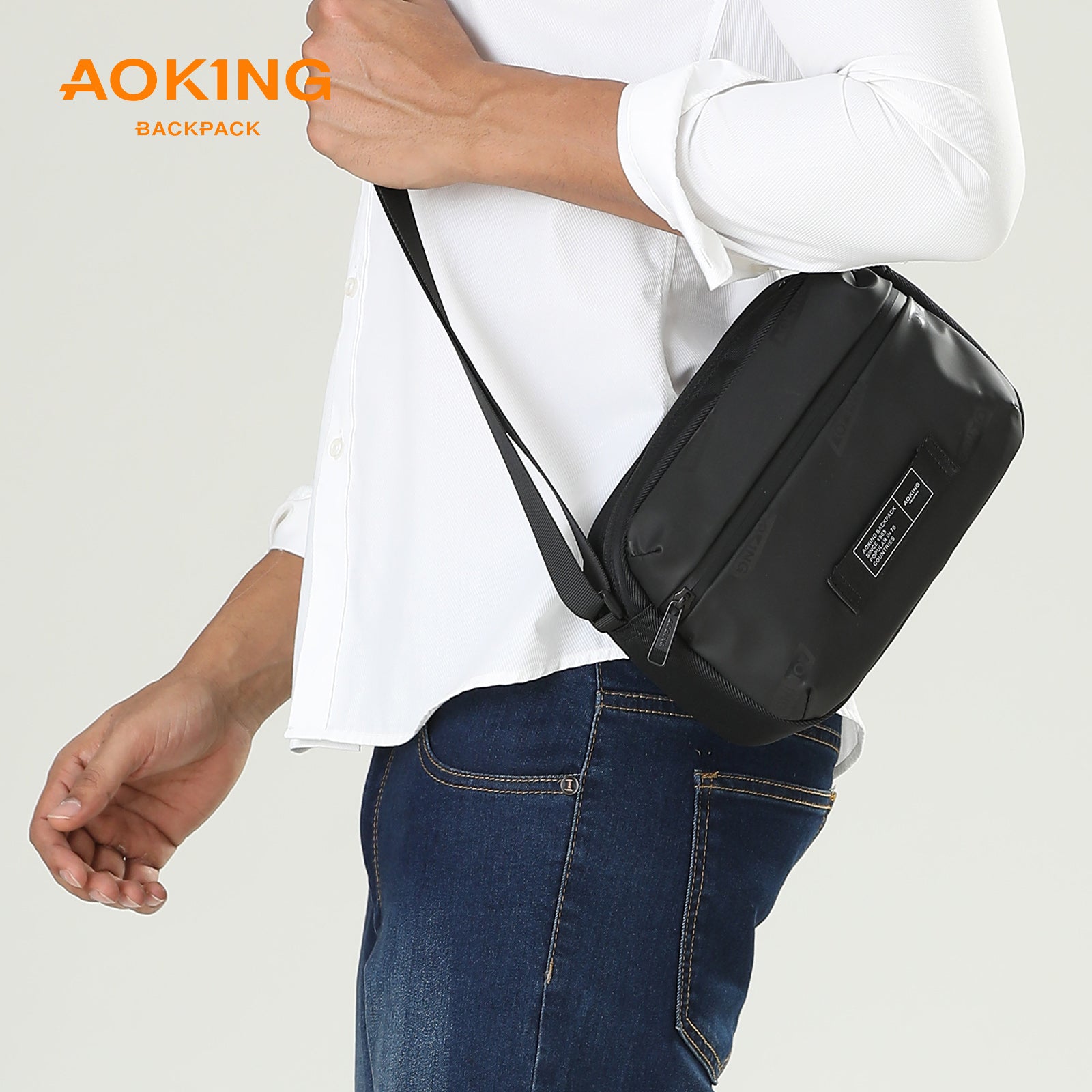 Aoking Black Fashion Men Waterproof Sling Bag XK3055