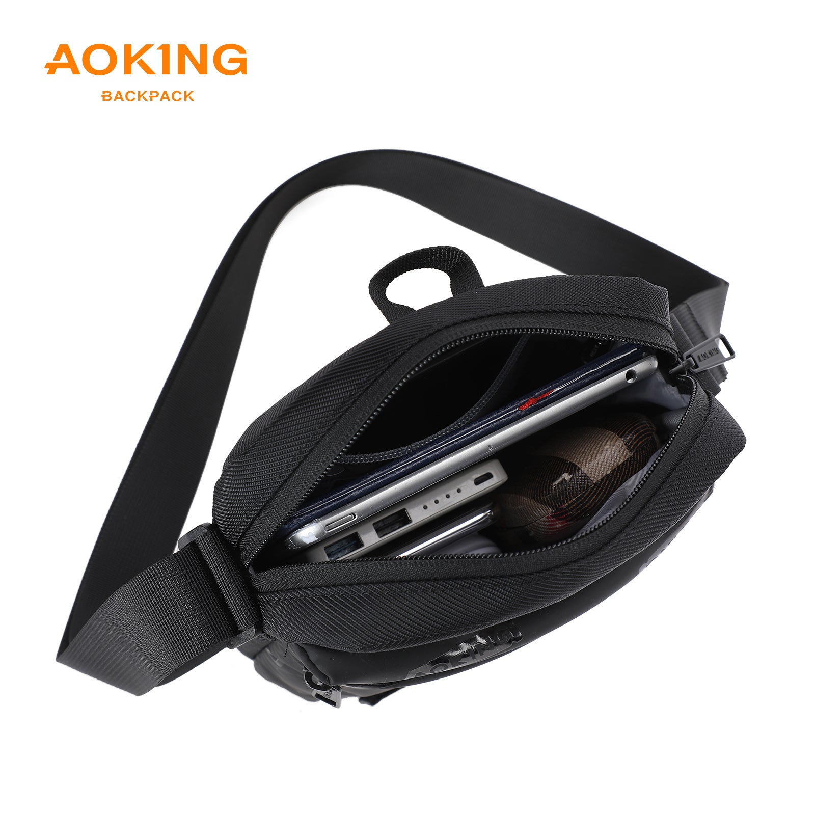 Aoking Black Fashion Men Waterproof Sling Bag XK3053