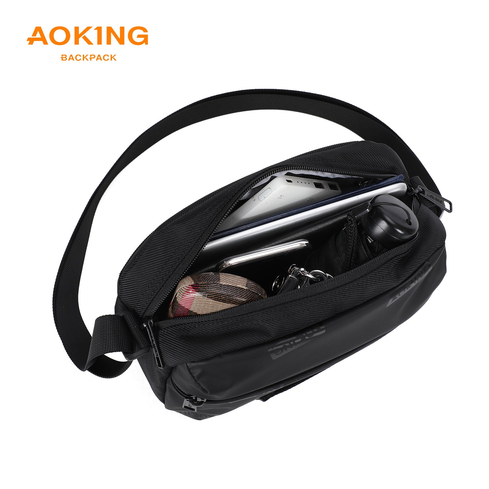 Aoking Black Fashion Men Waterproof Sling Bag XK3055