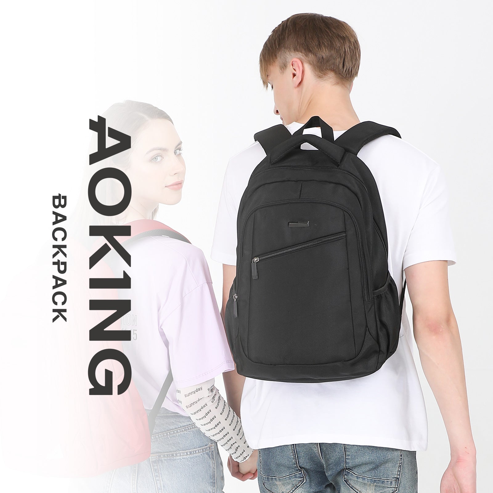 Aoking Backpack Black Casual Backpack Student Bag H97069