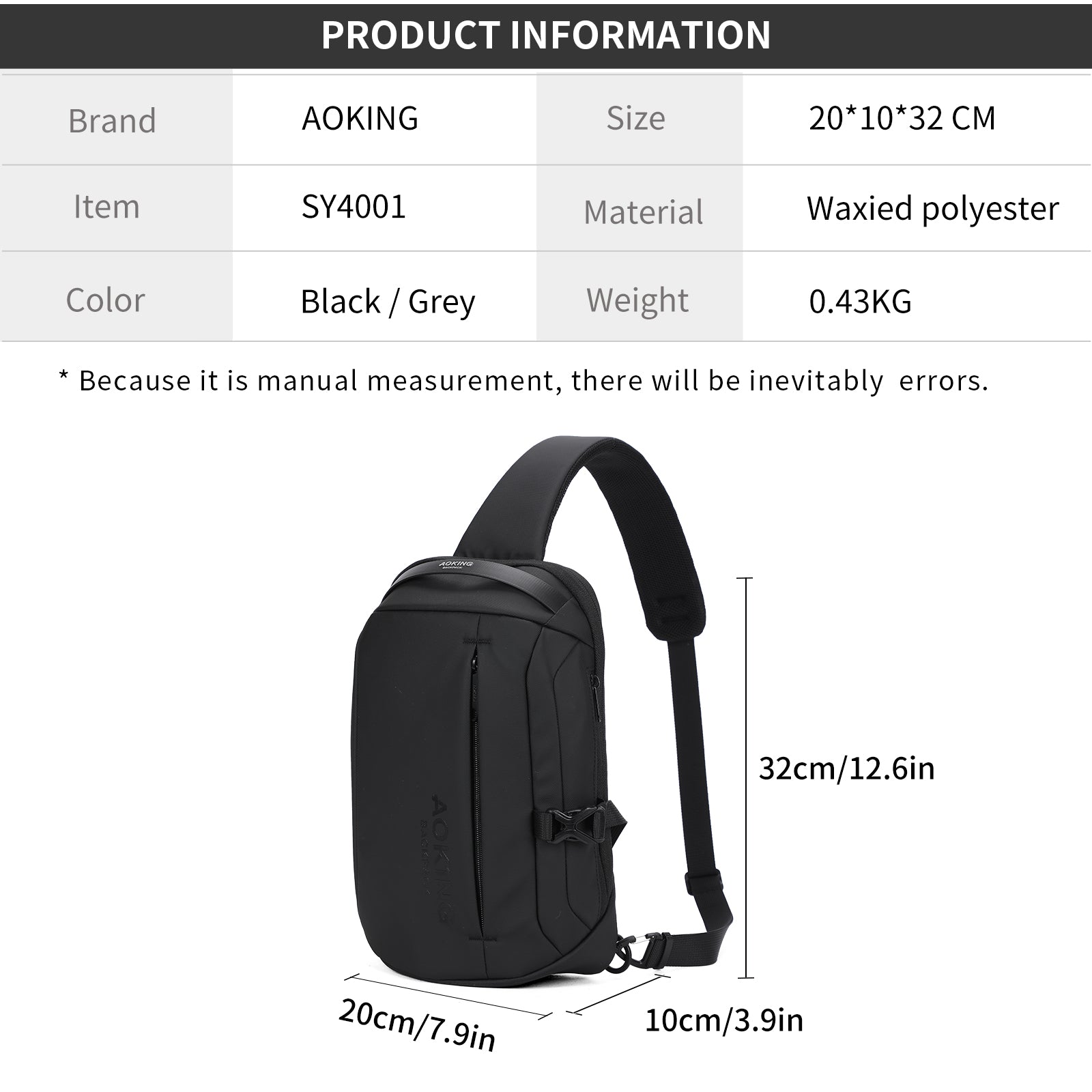 Aoking Black Fashion Men Waterproof Sling Bag SY4001