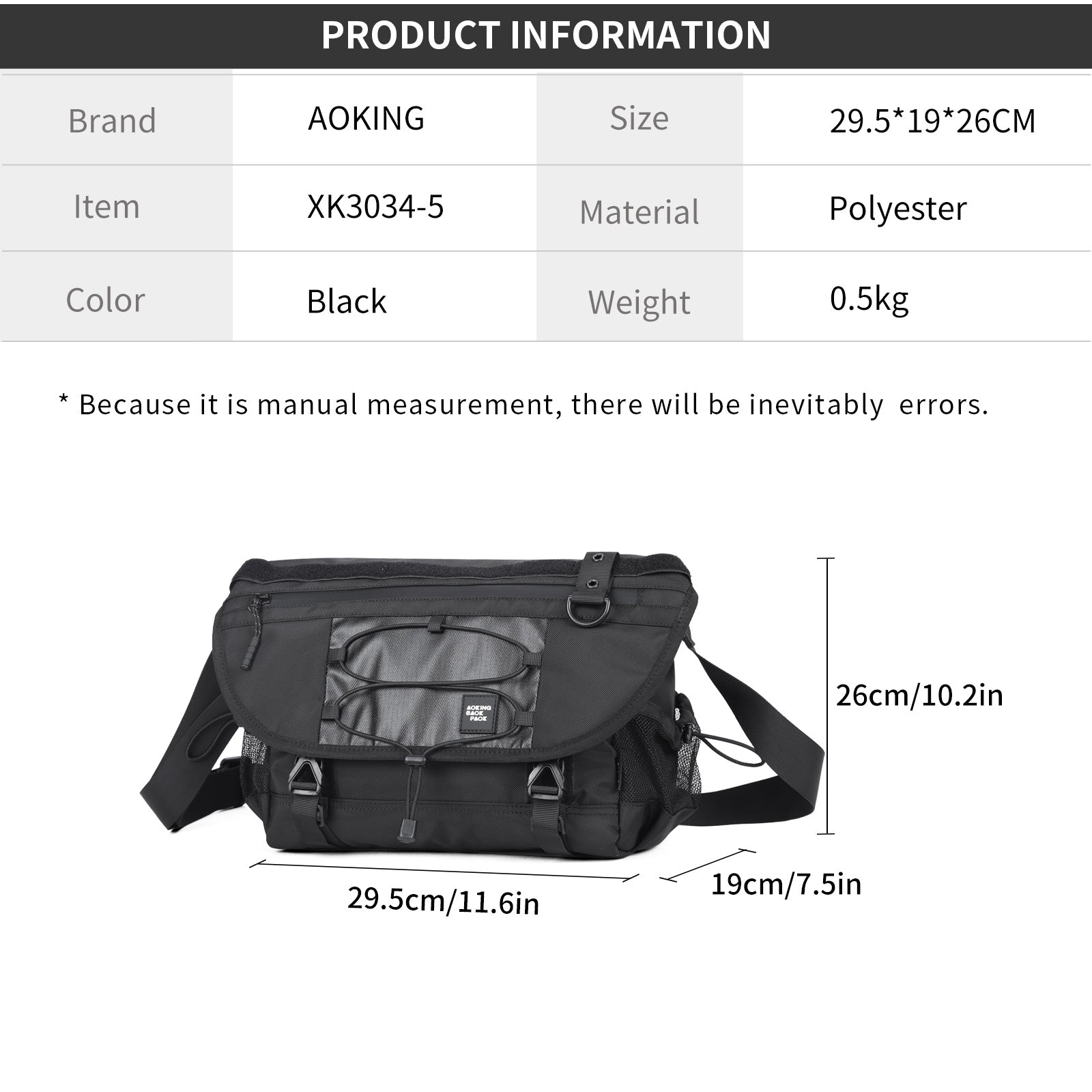 Aoking Black Fashion Men Waterproof Crossbody Sling Bag XK3034-5